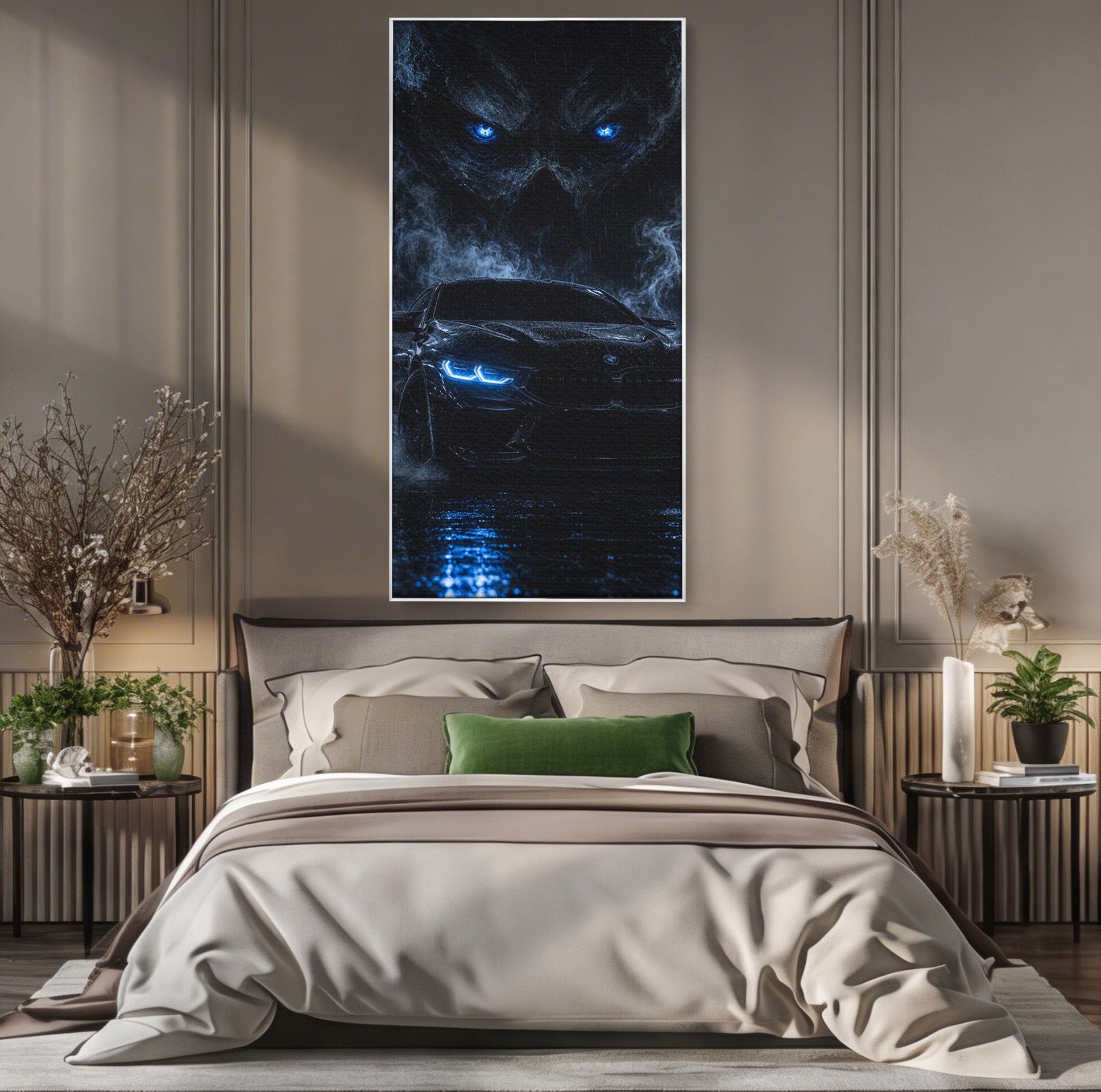 Tablou Canvas Premium LuxCanva® PI1135, Masina In Noapte, Vehicul, Intuneric, Mister, Ploaie, Living, Dormitor, Culori Vibrante