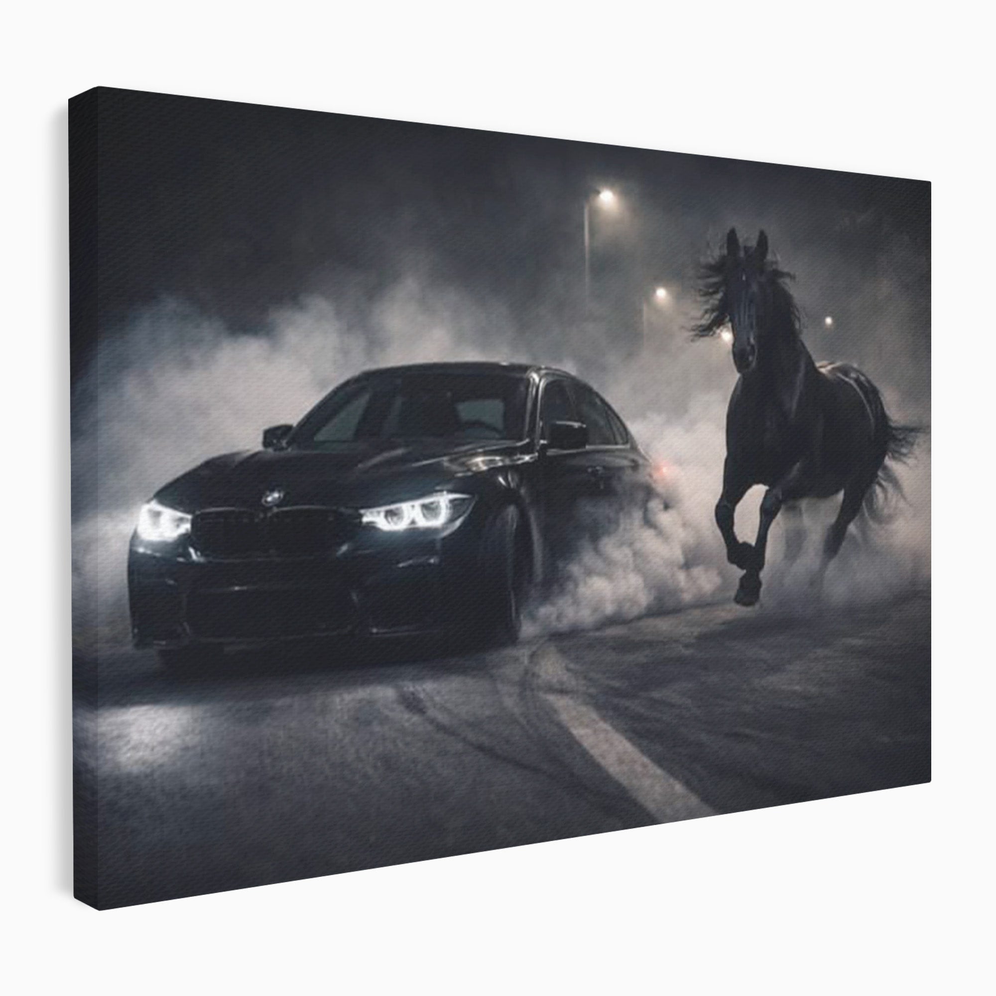 Tablou Canvas Premium LuxCanva® PI1136, Cursa Nocturna, Masina, Cal, Viteza, Aventura, Noapte, Living, Birou, Culori Vibrante