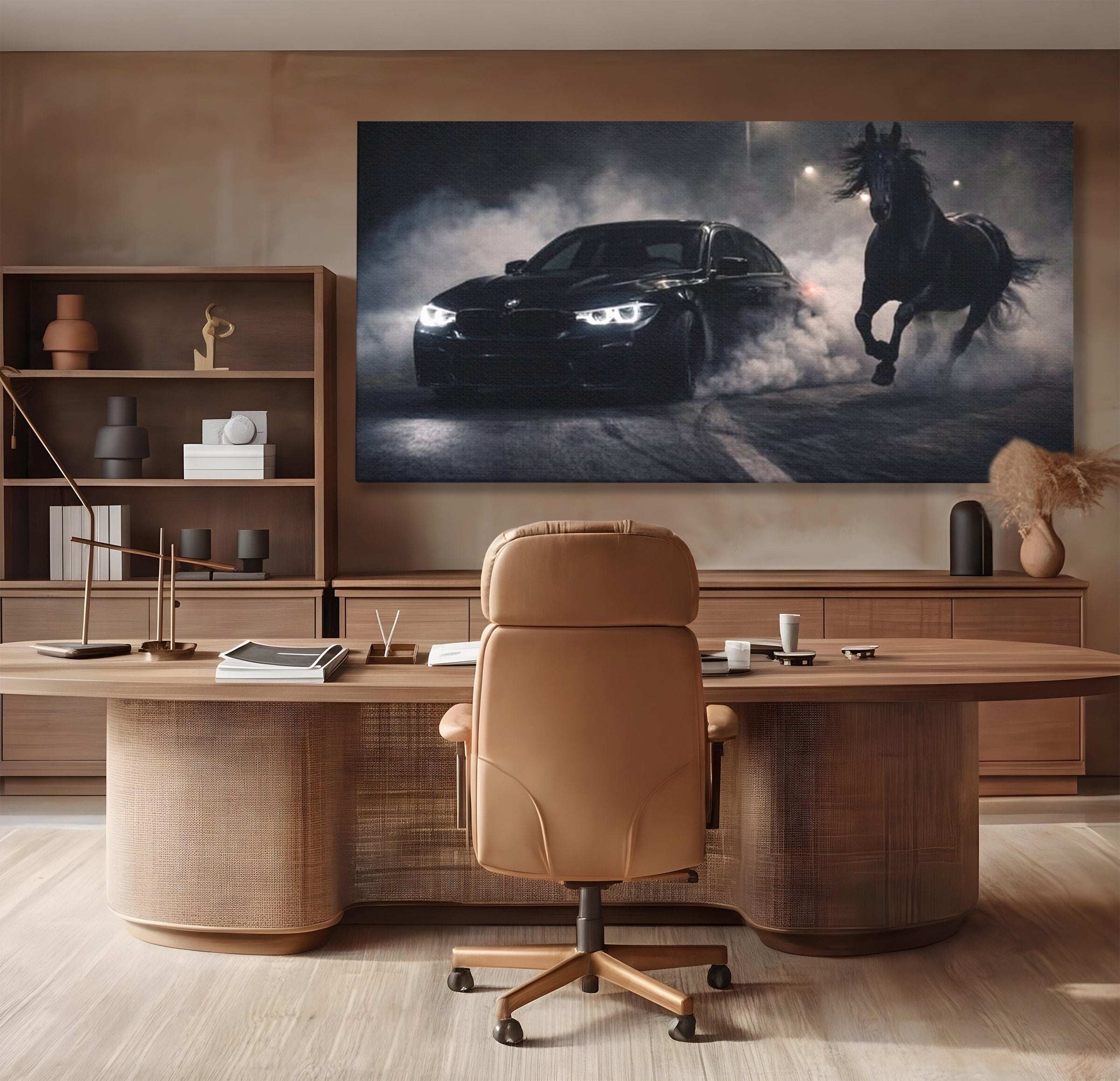 Tablou Canvas Premium LuxCanva® PI1136, Cursa Nocturna, Masina, Cal, Viteza, Aventura, Noapte, Living, Birou, Culori Vibrante