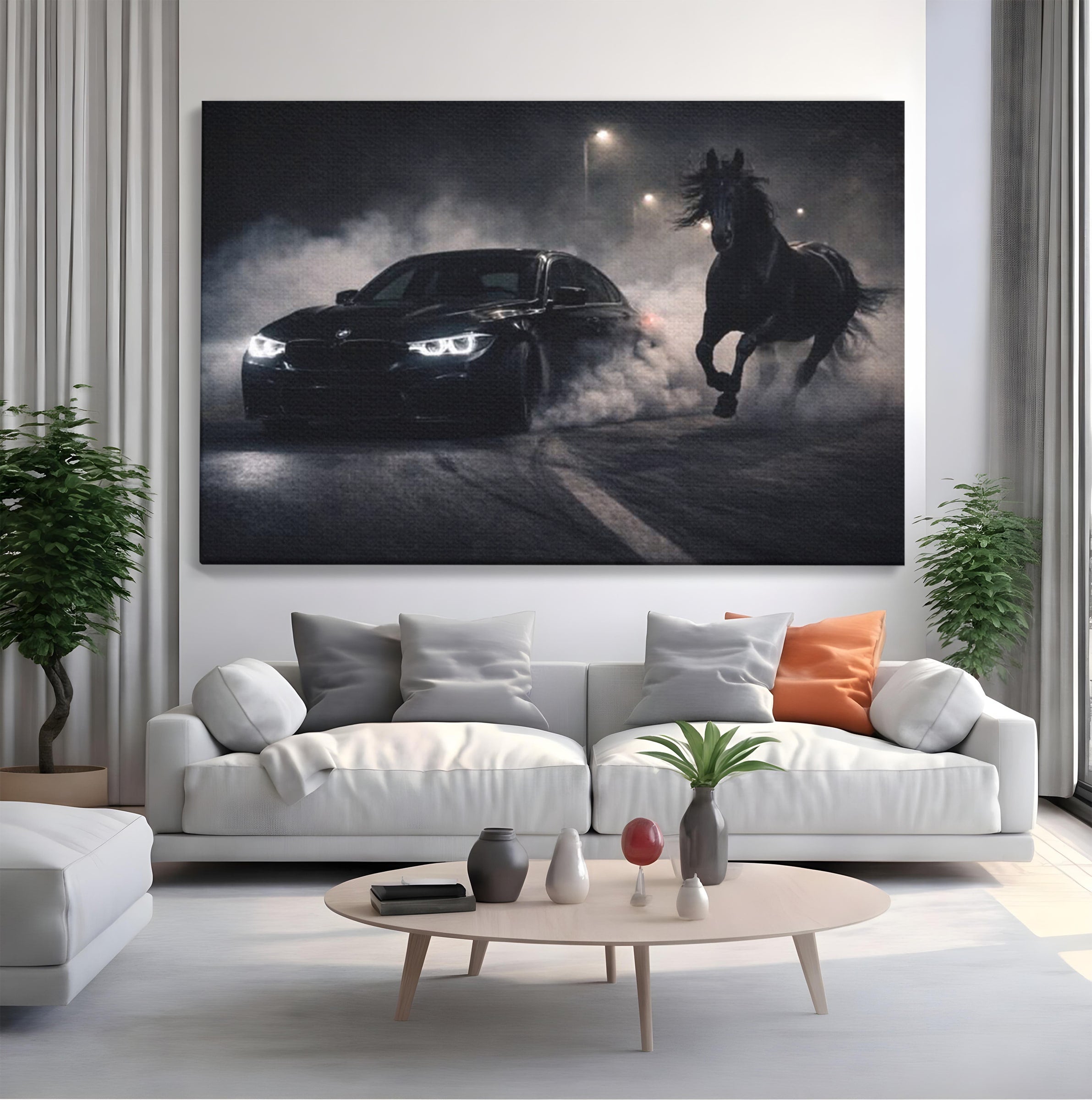 Tablou Canvas Premium LuxCanva® PI1136, Cursa Nocturna, Masina, Cal, Viteza, Aventura, Noapte, Living, Birou, Culori Vibrante
