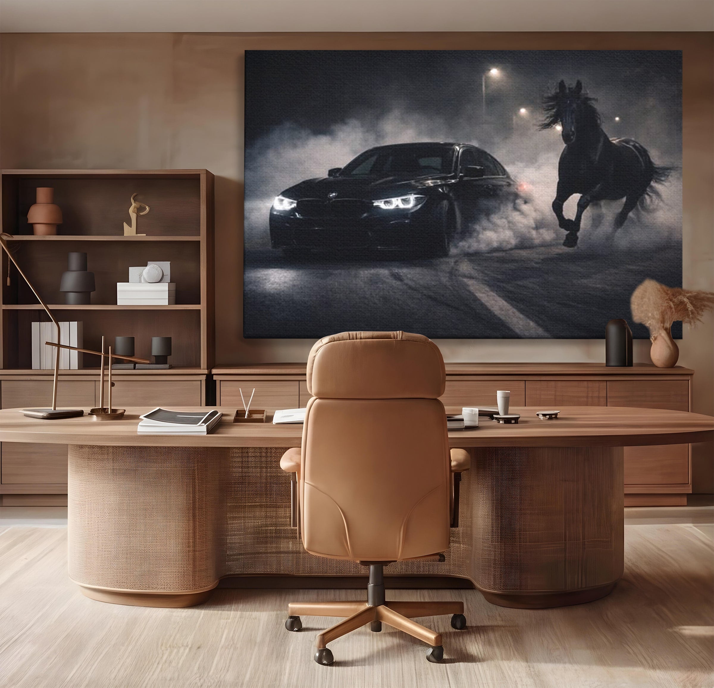 Tablou Canvas Premium LuxCanva® PI1136, Cursa Nocturna, Masina, Cal, Viteza, Aventura, Noapte, Living, Birou, Culori Vibrante