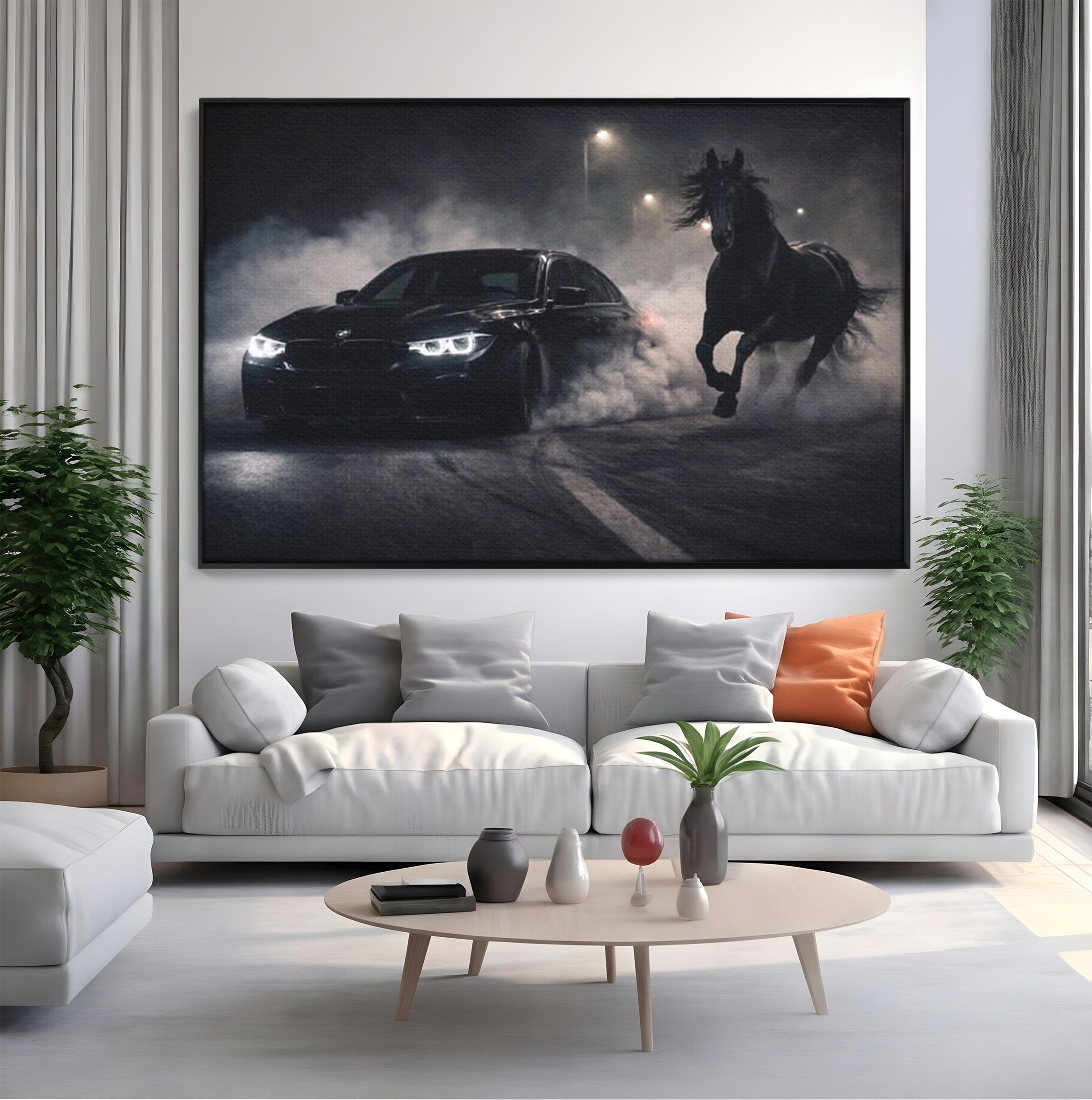 Tablou Canvas Premium LuxCanva® PI1136, Cursa Nocturna, Masina, Cal, Viteza, Aventura, Noapte, Living, Birou, Culori Vibrante