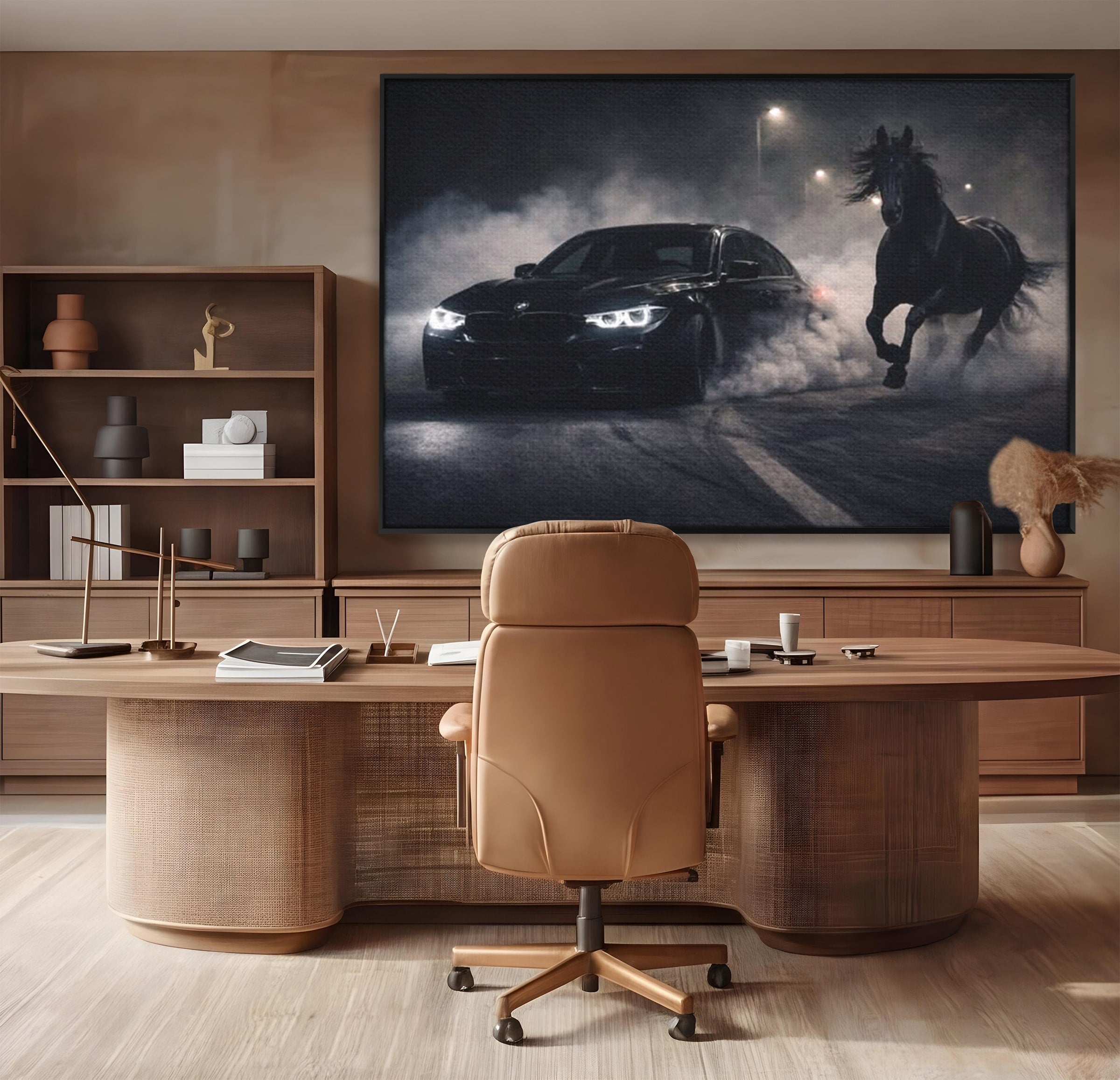 Tablou Canvas Premium LuxCanva® PI1136, Cursa Nocturna, Masina, Cal, Viteza, Aventura, Noapte, Living, Birou, Culori Vibrante