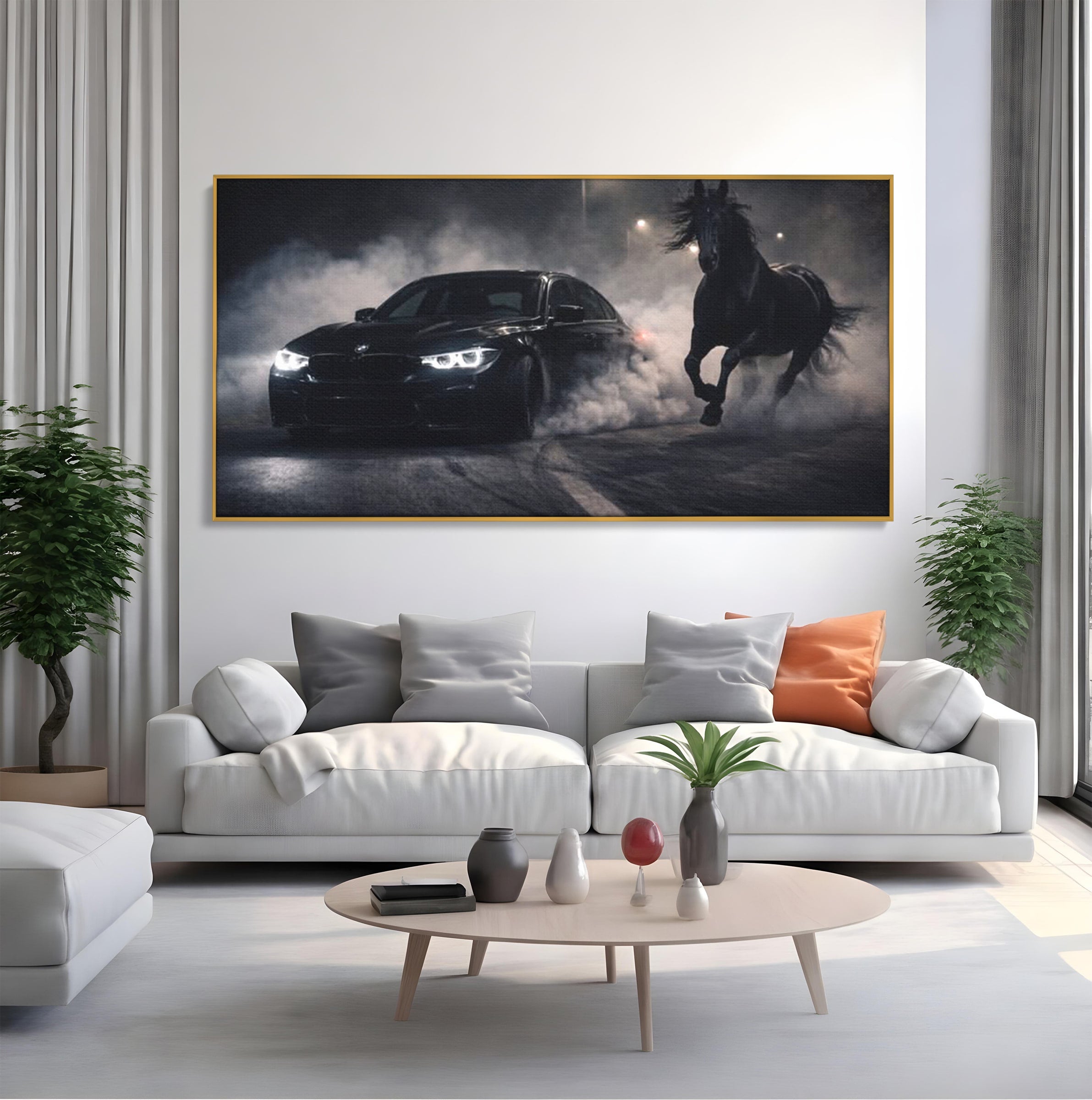Tablou Canvas Premium LuxCanva® PI1136, Cursa Nocturna, Masina, Cal, Viteza, Aventura, Noapte, Living, Birou, Culori Vibrante