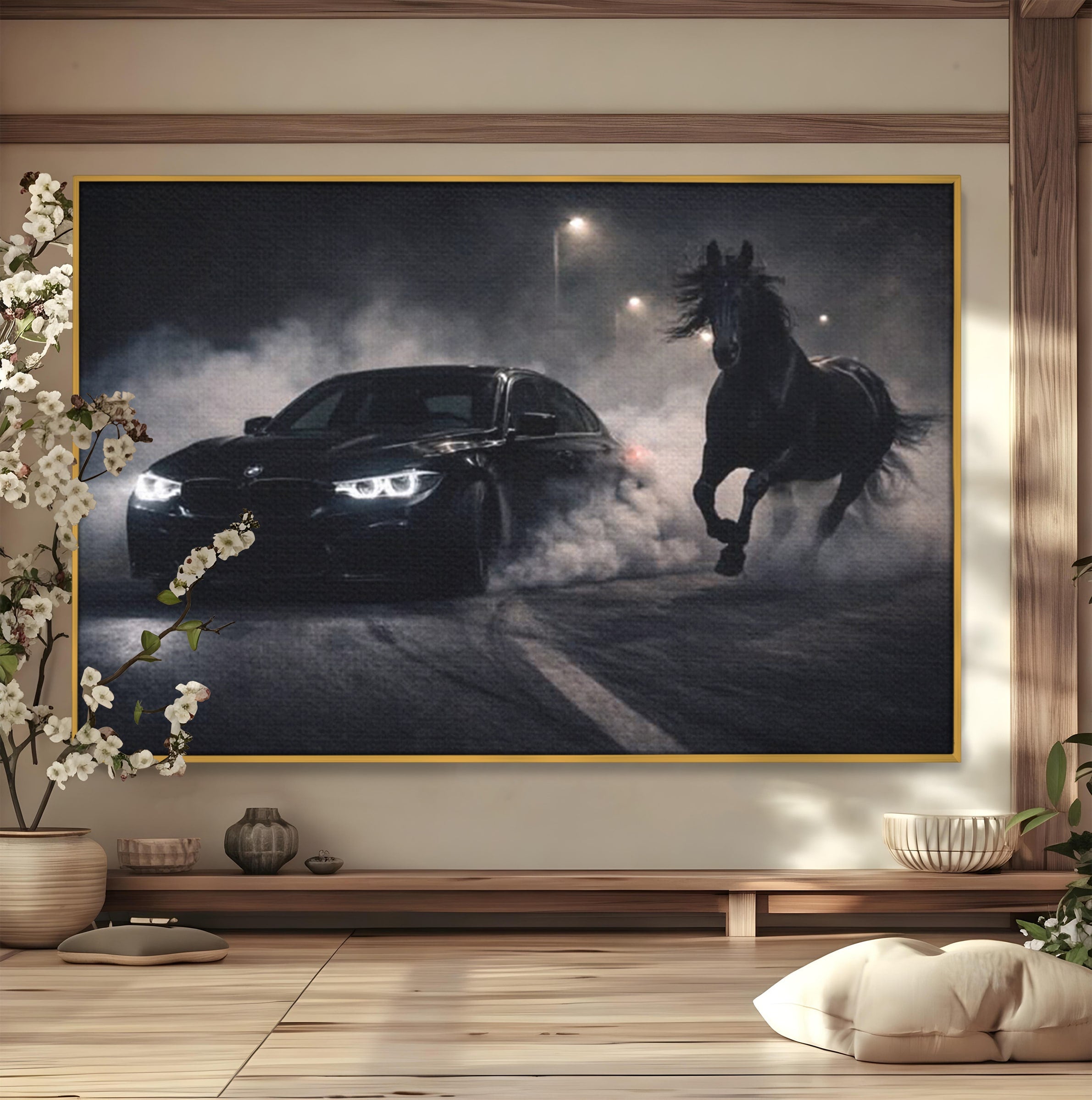 Tablou Canvas Premium LuxCanva® PI1136, Cursa Nocturna, Masina, Cal, Viteza, Aventura, Noapte, Living, Birou, Culori Vibrante