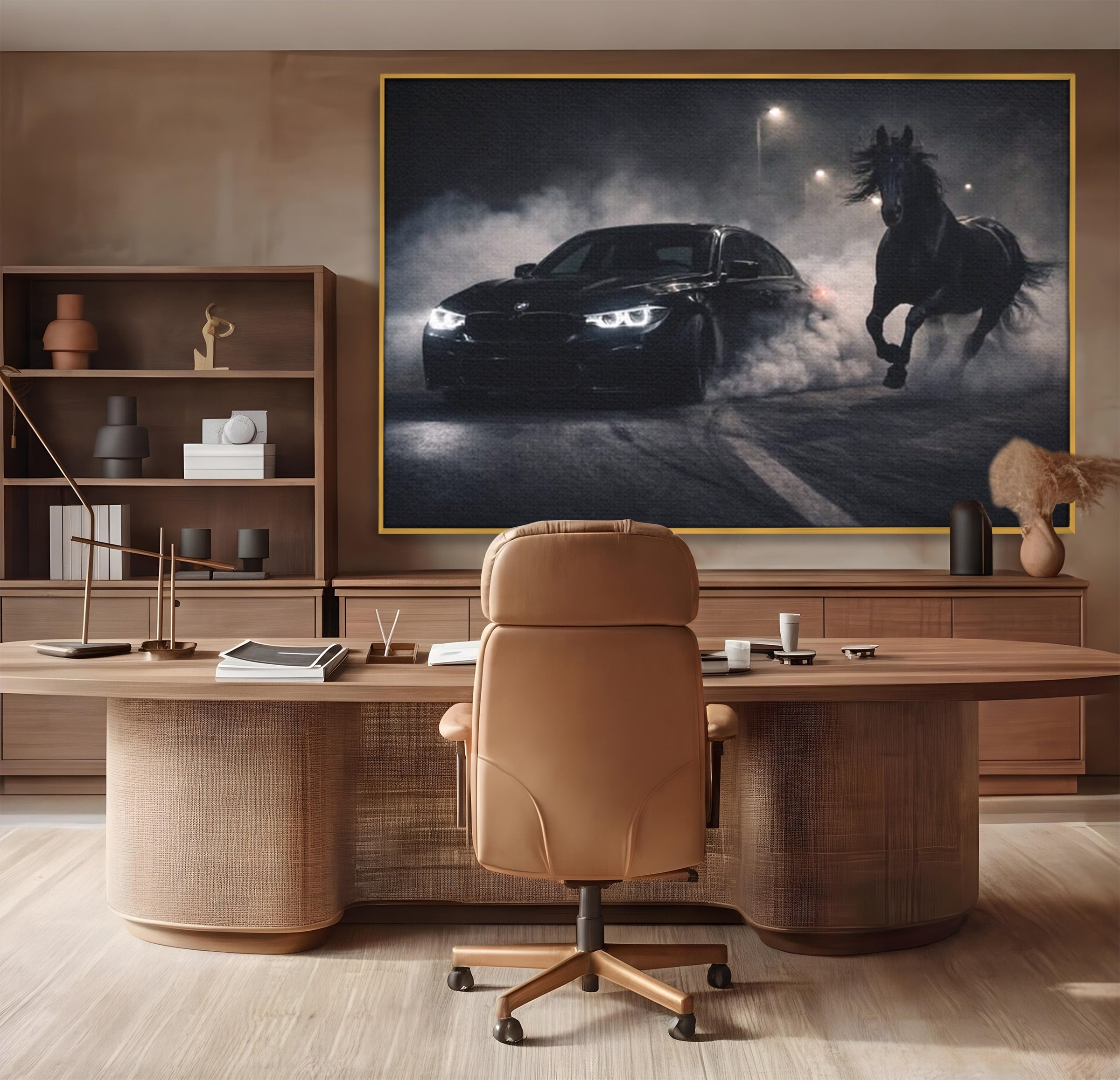 Tablou Canvas Premium LuxCanva® PI1136, Cursa Nocturna, Masina, Cal, Viteza, Aventura, Noapte, Living, Birou, Culori Vibrante