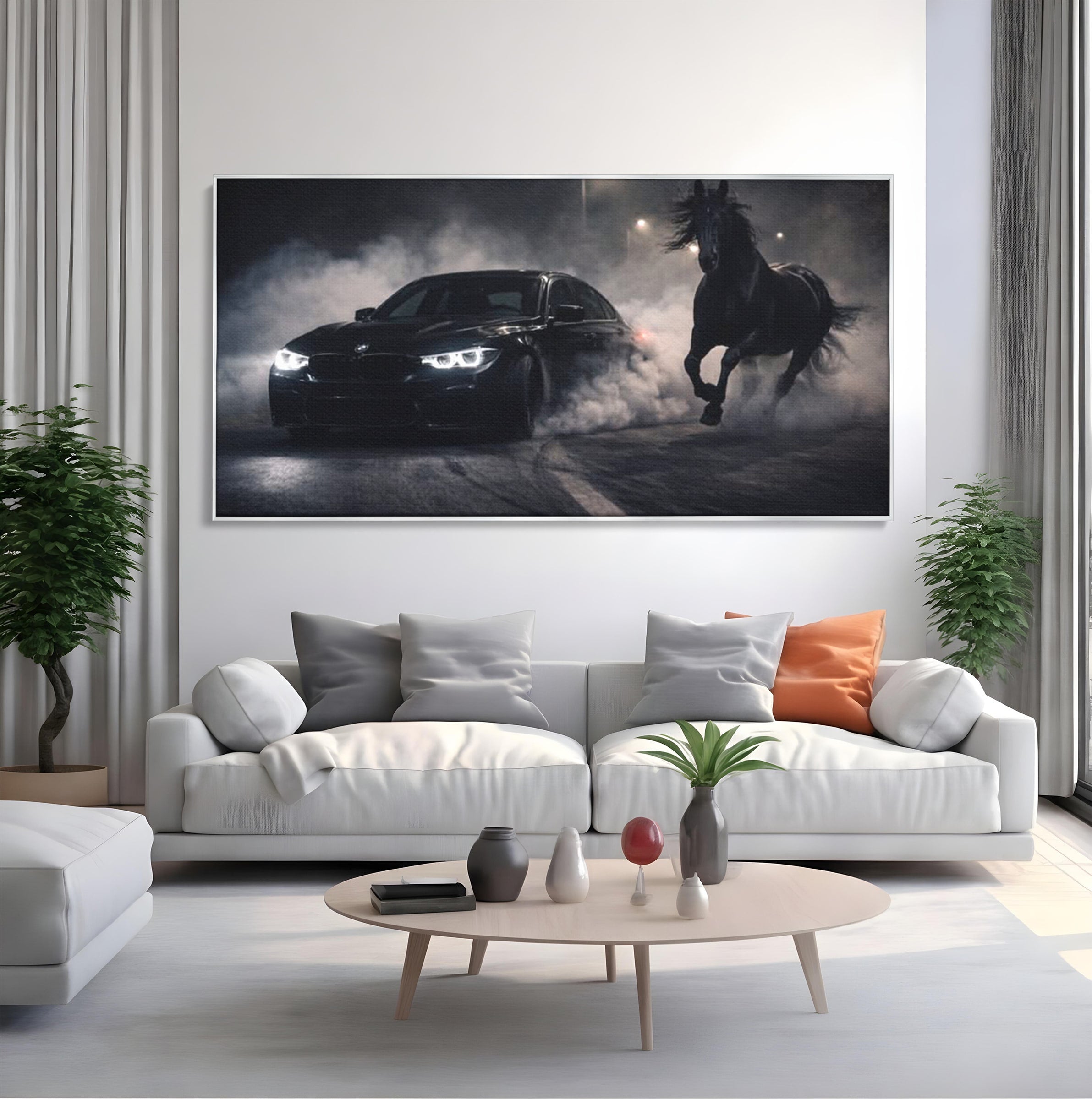 Tablou Canvas Premium LuxCanva® PI1136, Cursa Nocturna, Masina, Cal, Viteza, Aventura, Noapte, Living, Birou, Culori Vibrante