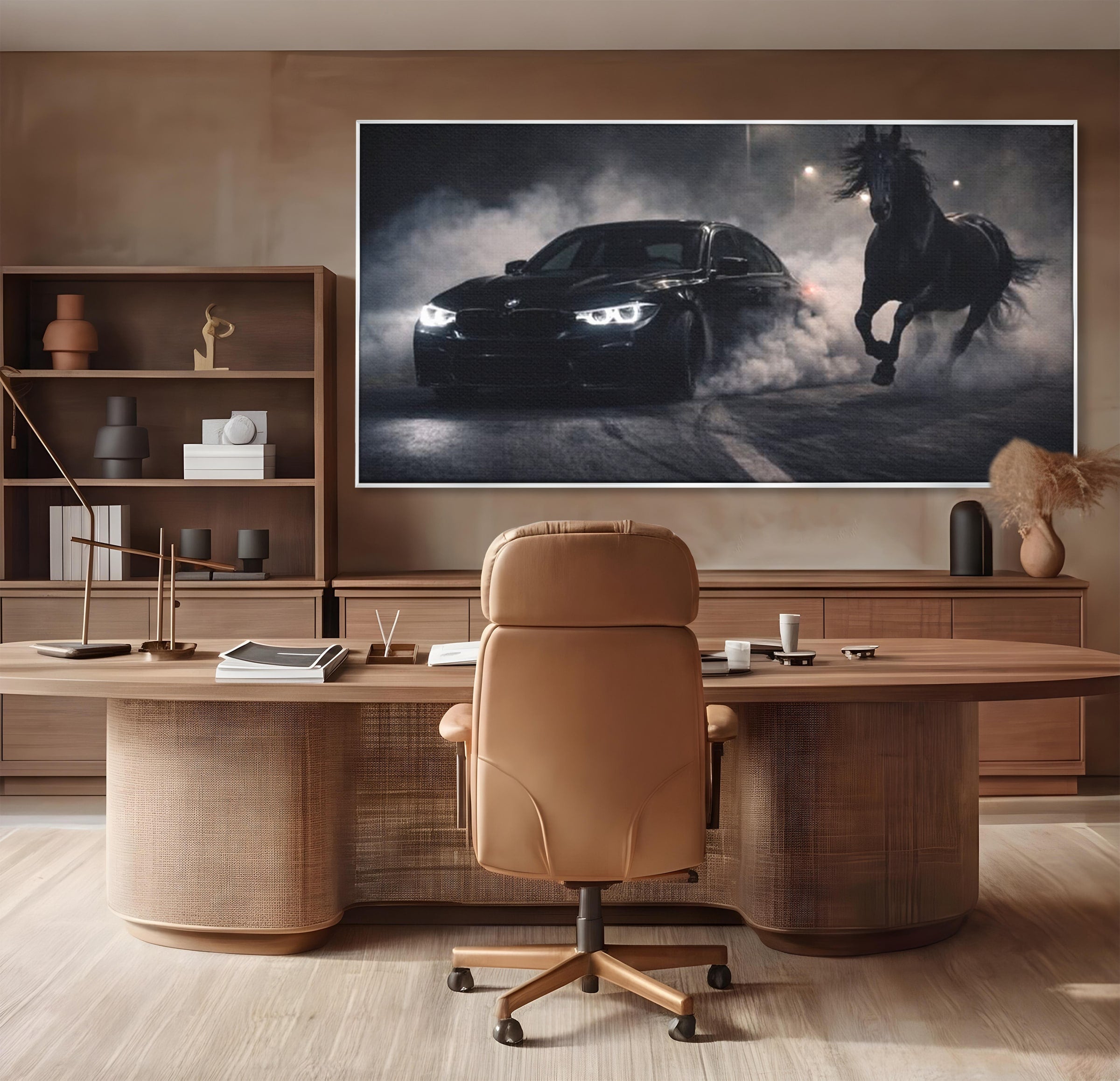 Tablou Canvas Premium LuxCanva® PI1136, Cursa Nocturna, Masina, Cal, Viteza, Aventura, Noapte, Living, Birou, Culori Vibrante
