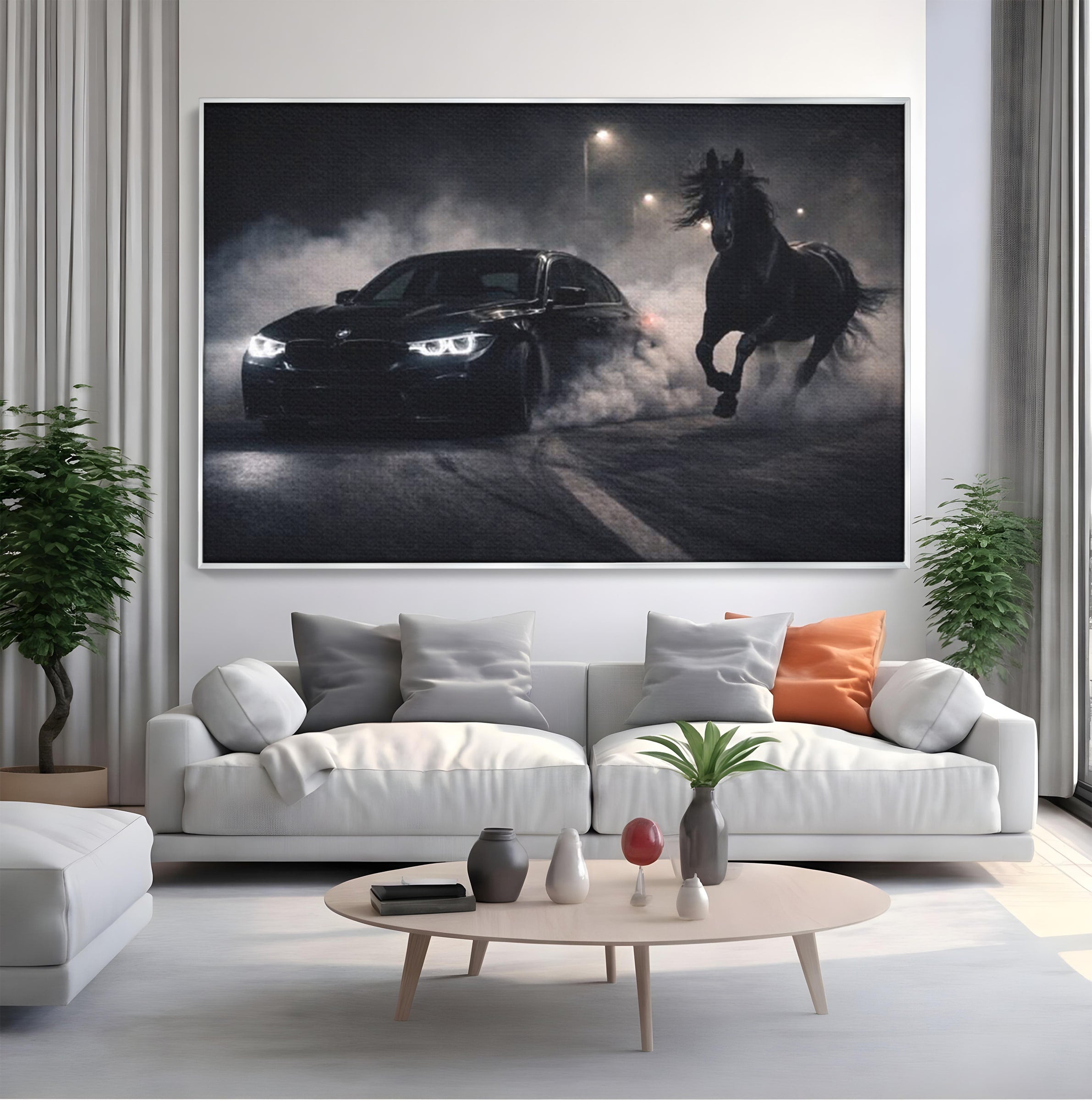 Tablou Canvas Premium LuxCanva® PI1136, Cursa Nocturna, Masina, Cal, Viteza, Aventura, Noapte, Living, Birou, Culori Vibrante