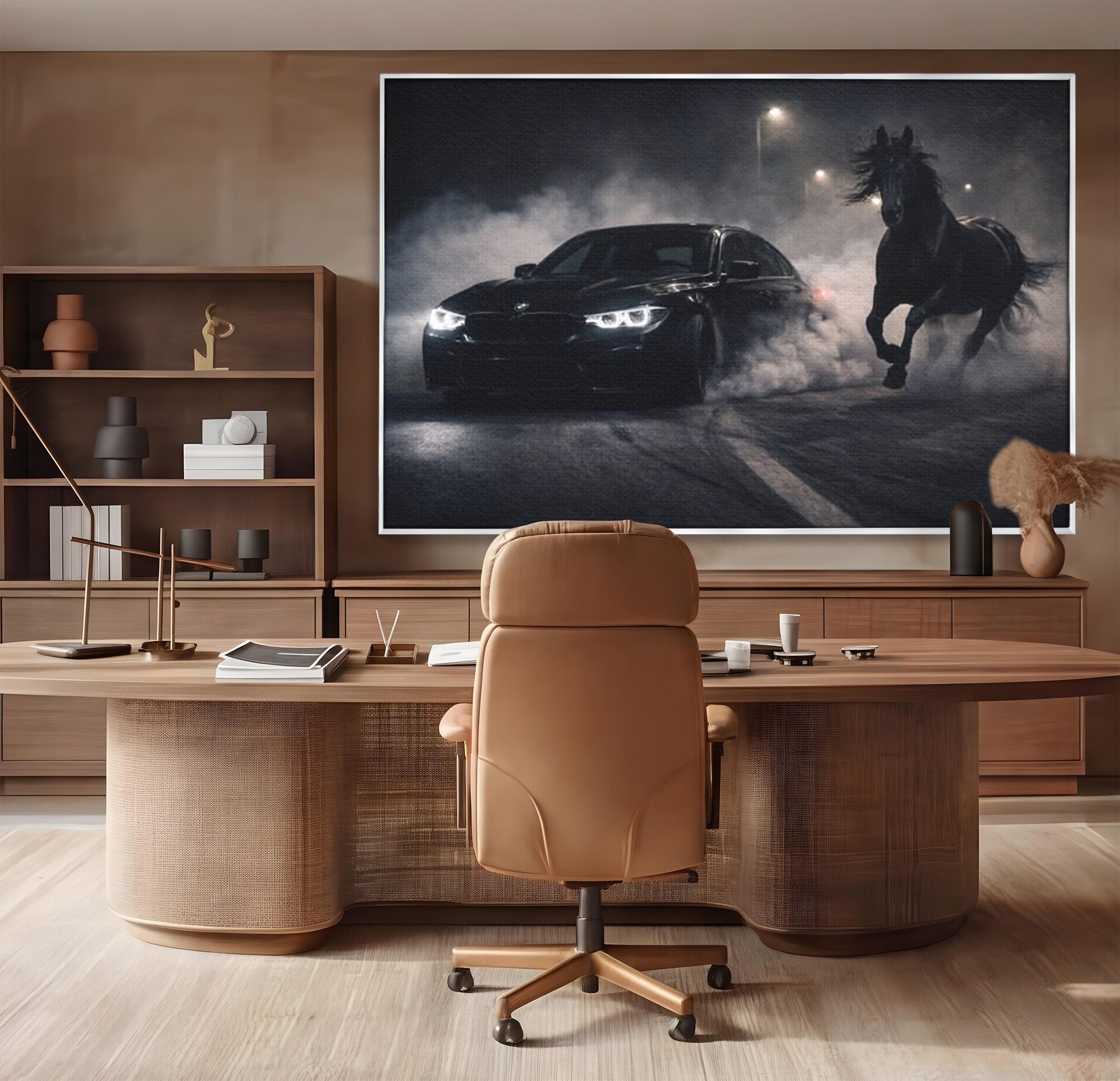 Tablou Canvas Premium LuxCanva® PI1136, Cursa Nocturna, Masina, Cal, Viteza, Aventura, Noapte, Living, Birou, Culori Vibrante