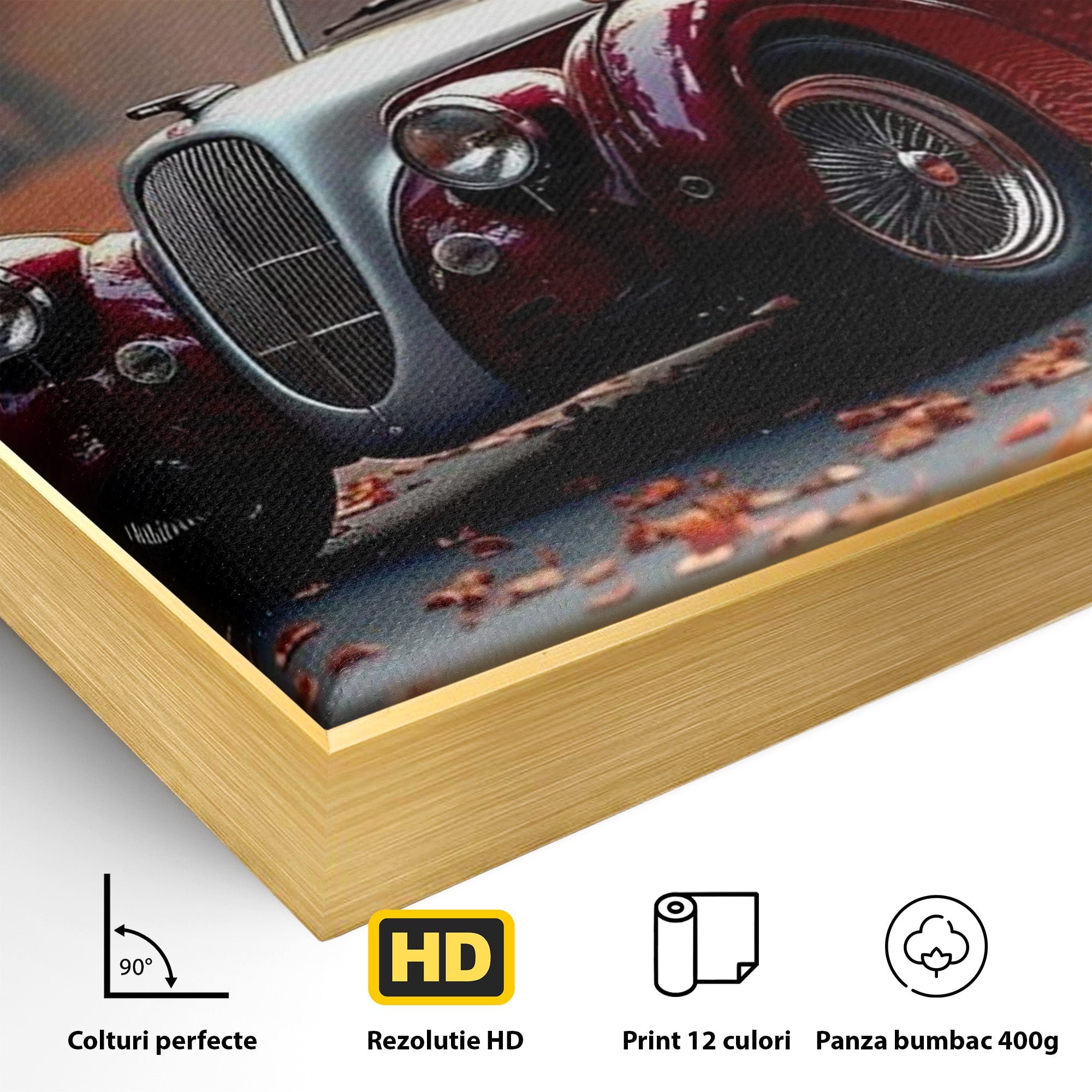 Tablou Canvas Premium LuxCanva® PI1138, Masina Clasica In Toamna, Vechi, Anotimp, Frunze, Retro, Living, Culori Vibrante