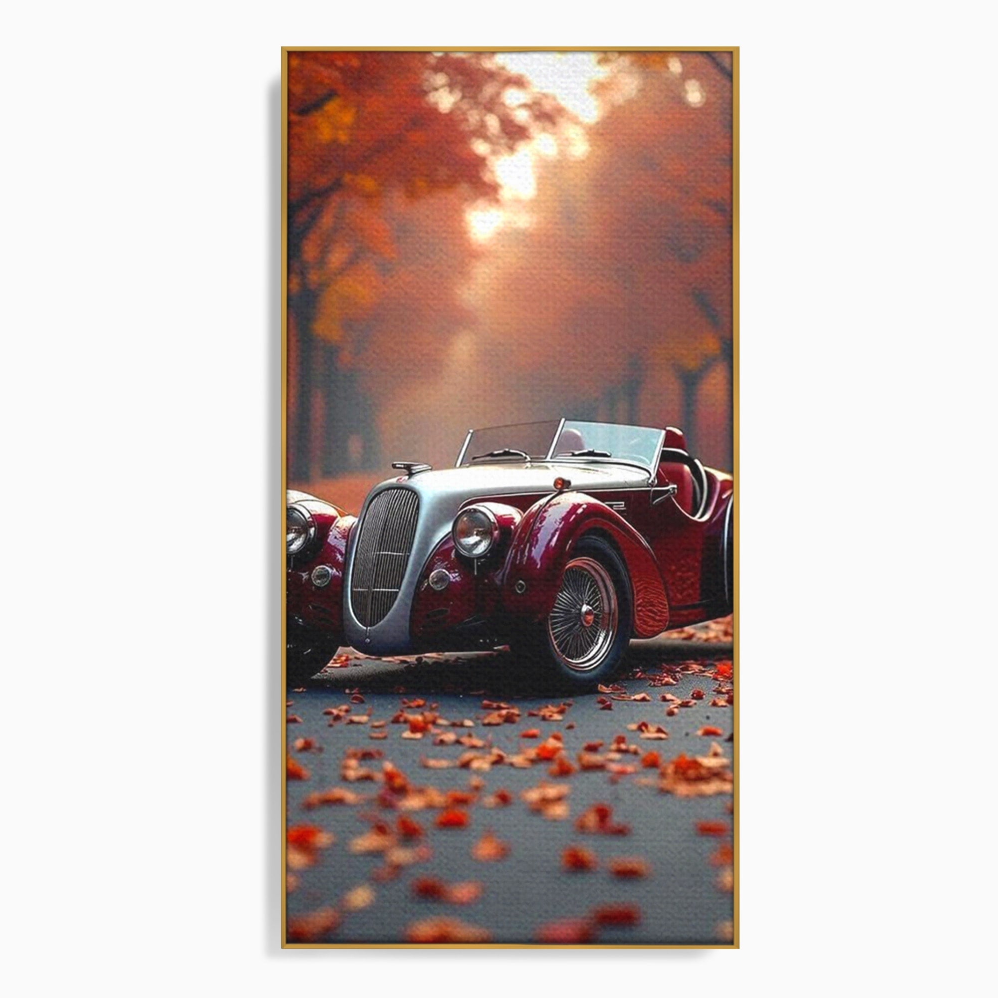 Tablou Canvas Premium LuxCanva® PI1138, Masina Clasica In Toamna, Vechi, Anotimp, Frunze, Retro, Living, Culori Vibrante