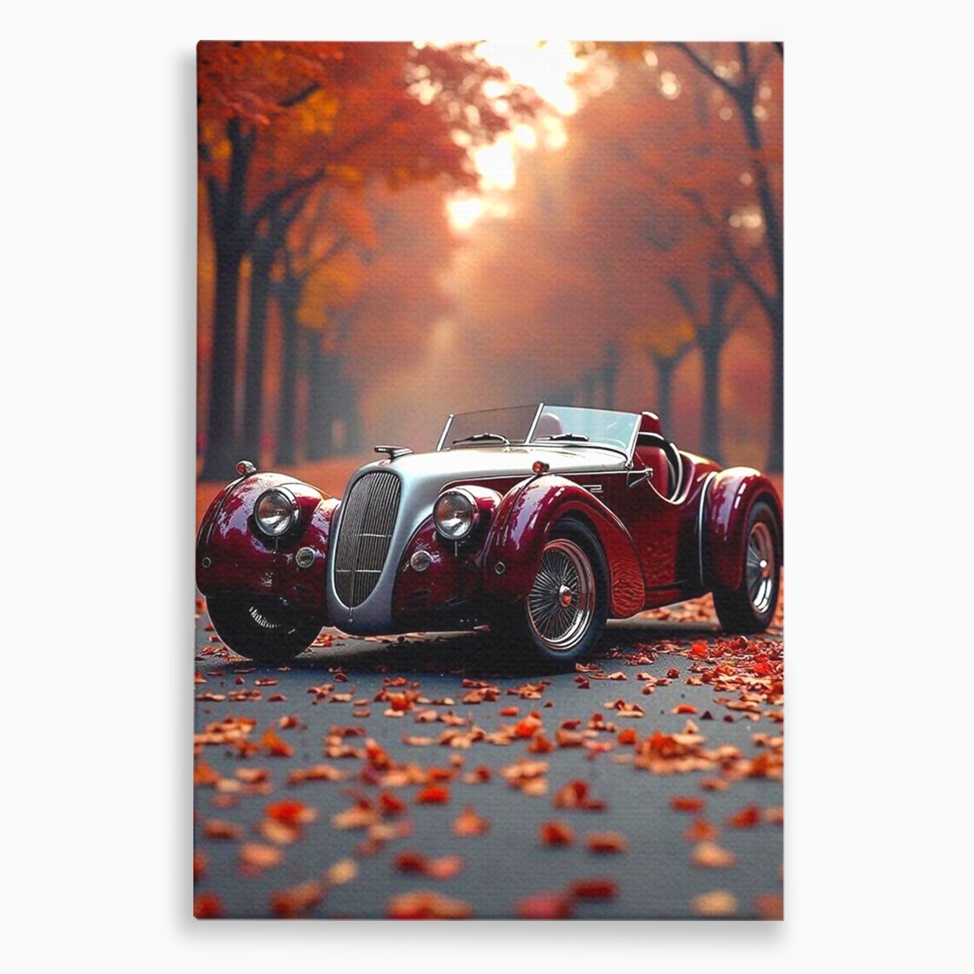Tablou Canvas Premium LuxCanva® PI1138, Masina Clasica In Toamna, Vechi, Anotimp, Frunze, Retro, Living, Culori Vibrante