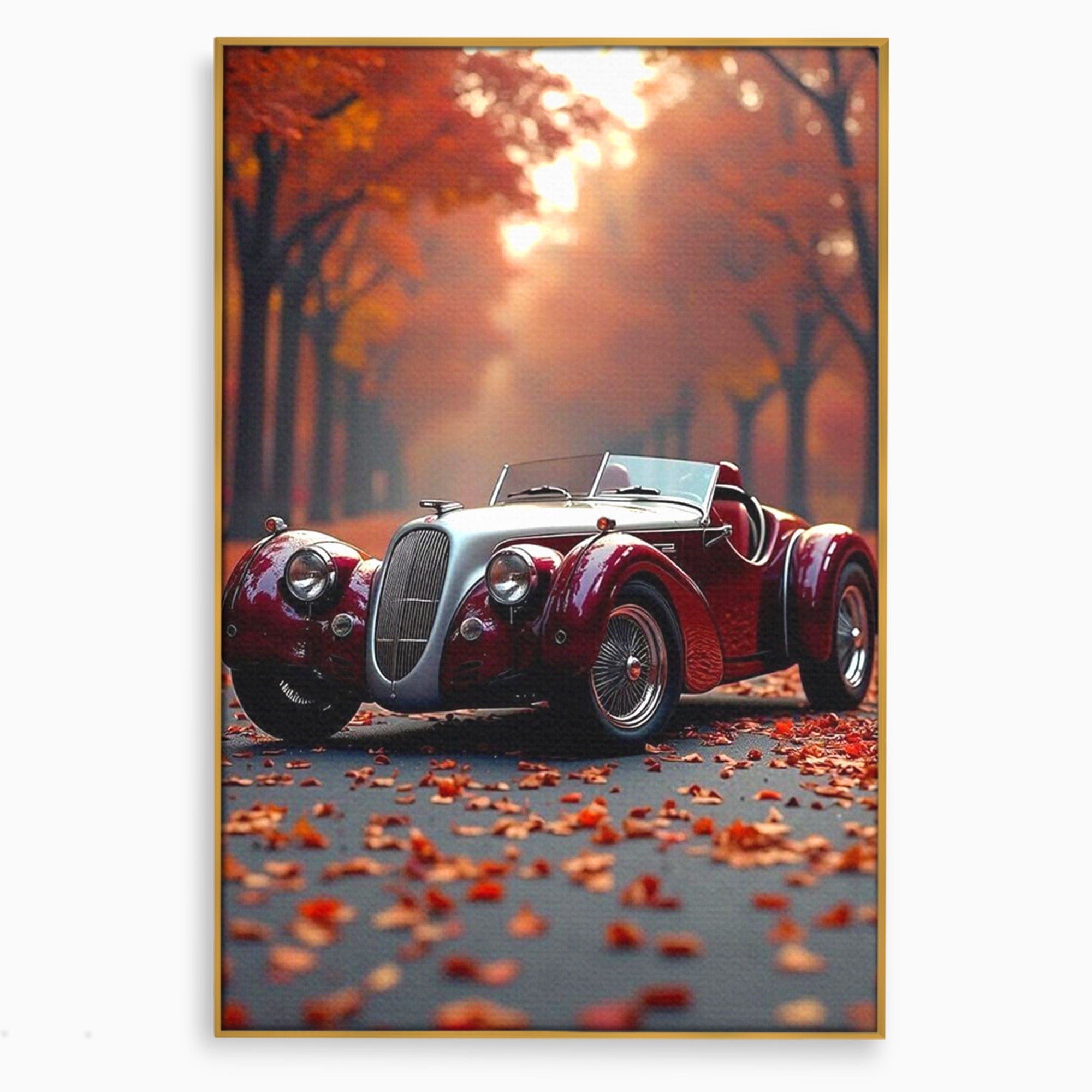 Tablou Canvas Premium LuxCanva® PI1138, Masina Clasica In Toamna, Vechi, Anotimp, Frunze, Retro, Living, Culori Vibrante