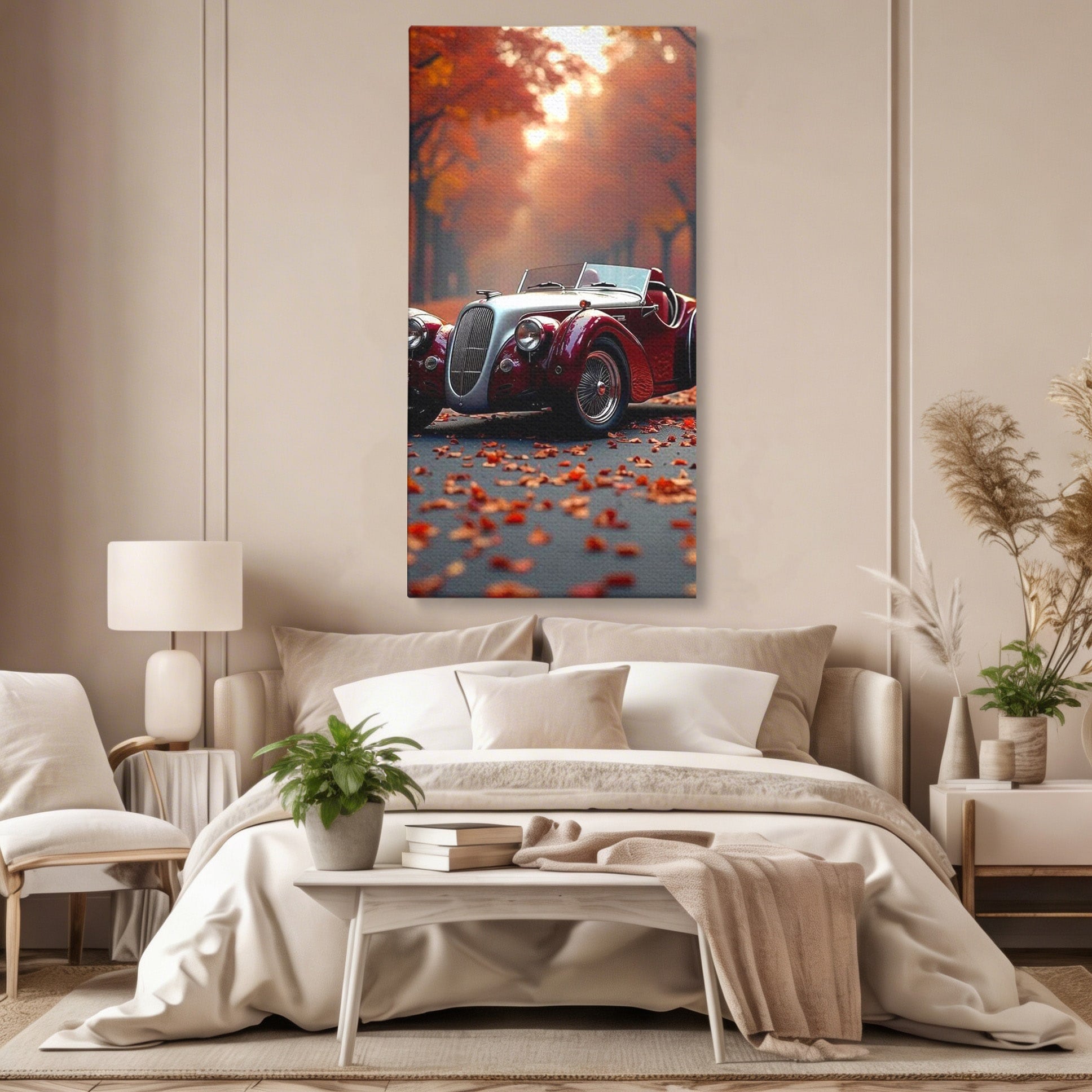 Tablou Canvas Premium LuxCanva® PI1138, Masina Clasica In Toamna, Vechi, Anotimp, Frunze, Retro, Living, Culori Vibrante