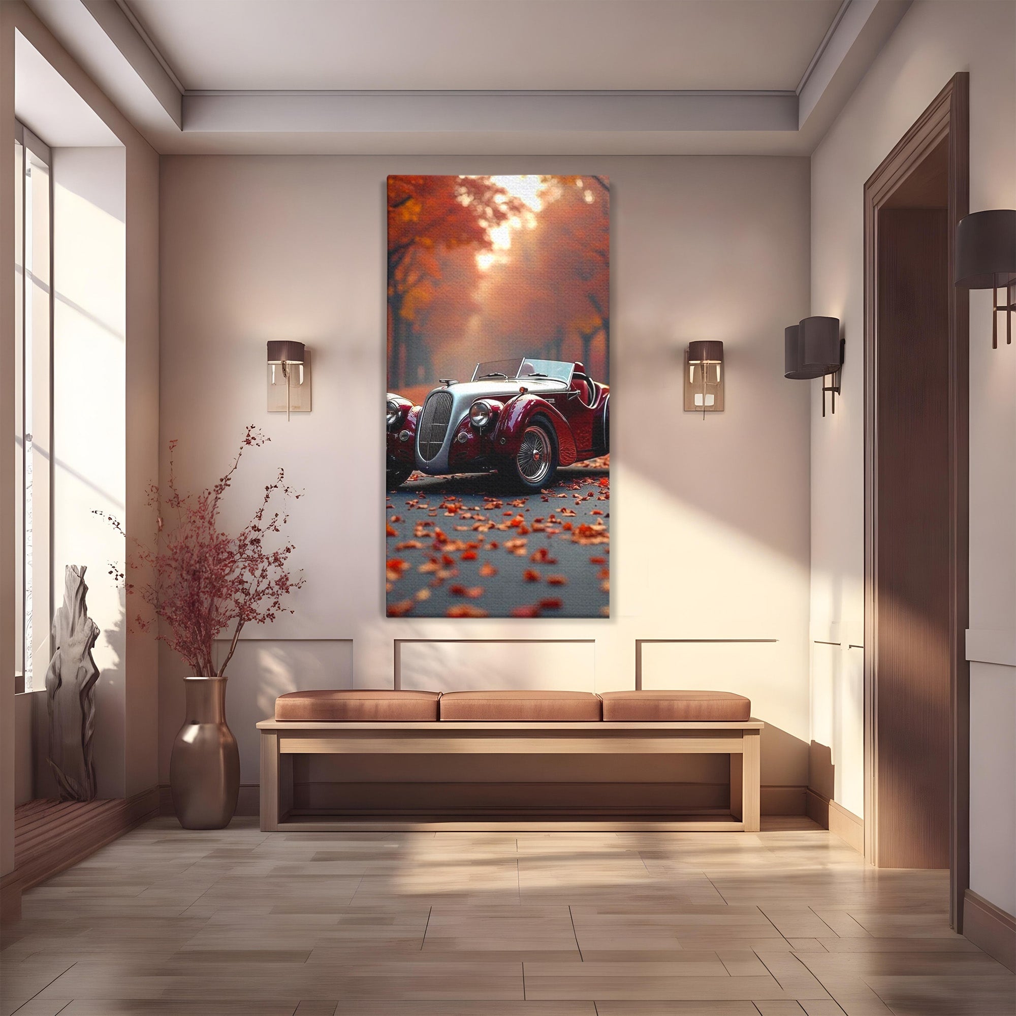 Tablou Canvas Premium LuxCanva® PI1138, Masina Clasica In Toamna, Vechi, Anotimp, Frunze, Retro, Living, Culori Vibrante