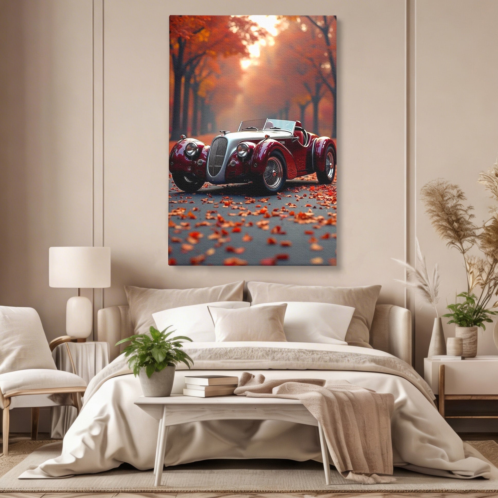 Tablou Canvas Premium LuxCanva® PI1138, Masina Clasica In Toamna, Vechi, Anotimp, Frunze, Retro, Living, Culori Vibrante