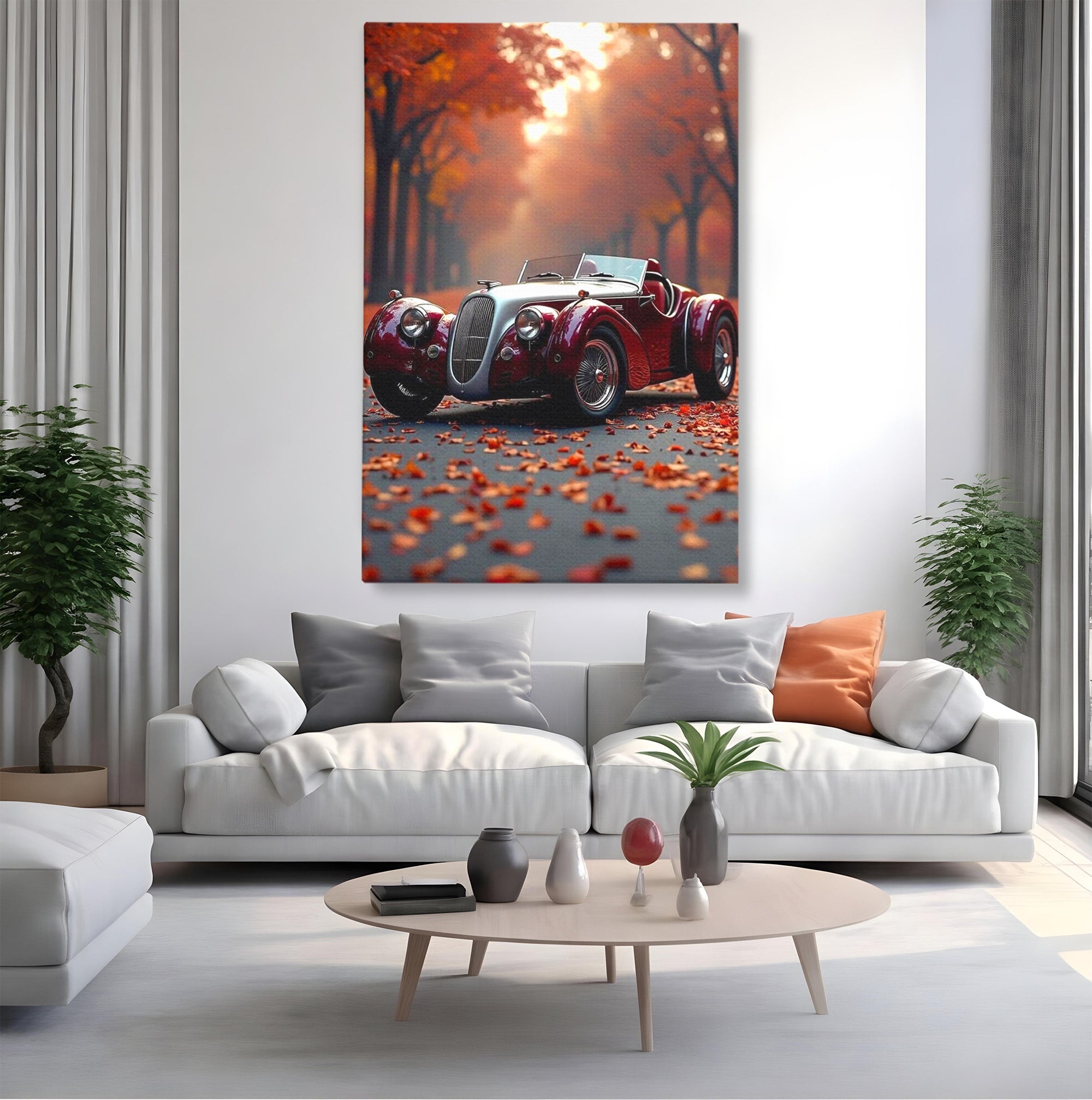 Tablou Canvas Premium LuxCanva® PI1138, Masina Clasica In Toamna, Vechi, Anotimp, Frunze, Retro, Living, Culori Vibrante