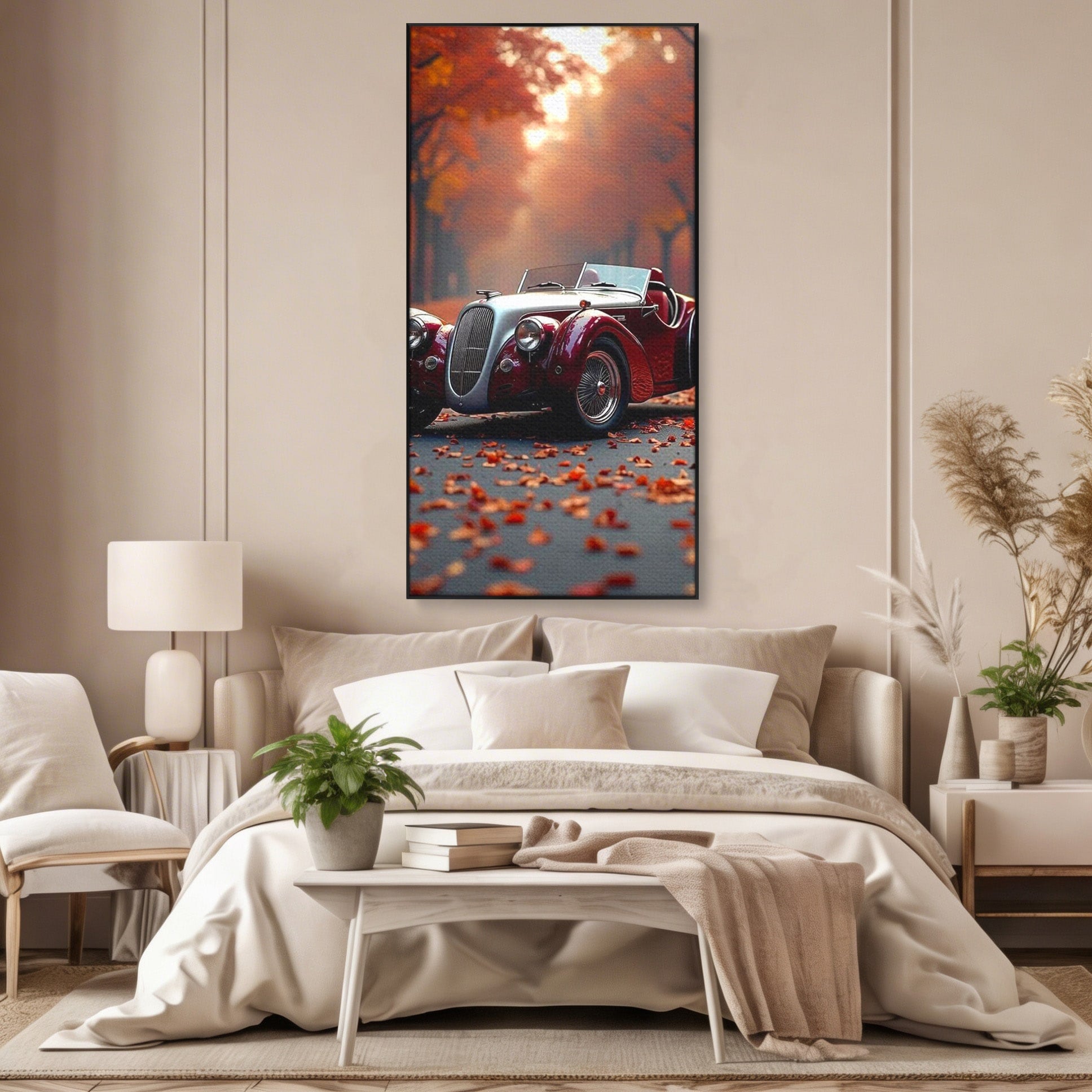 Tablou Canvas Premium LuxCanva® PI1138, Masina Clasica In Toamna, Vechi, Anotimp, Frunze, Retro, Living, Culori Vibrante