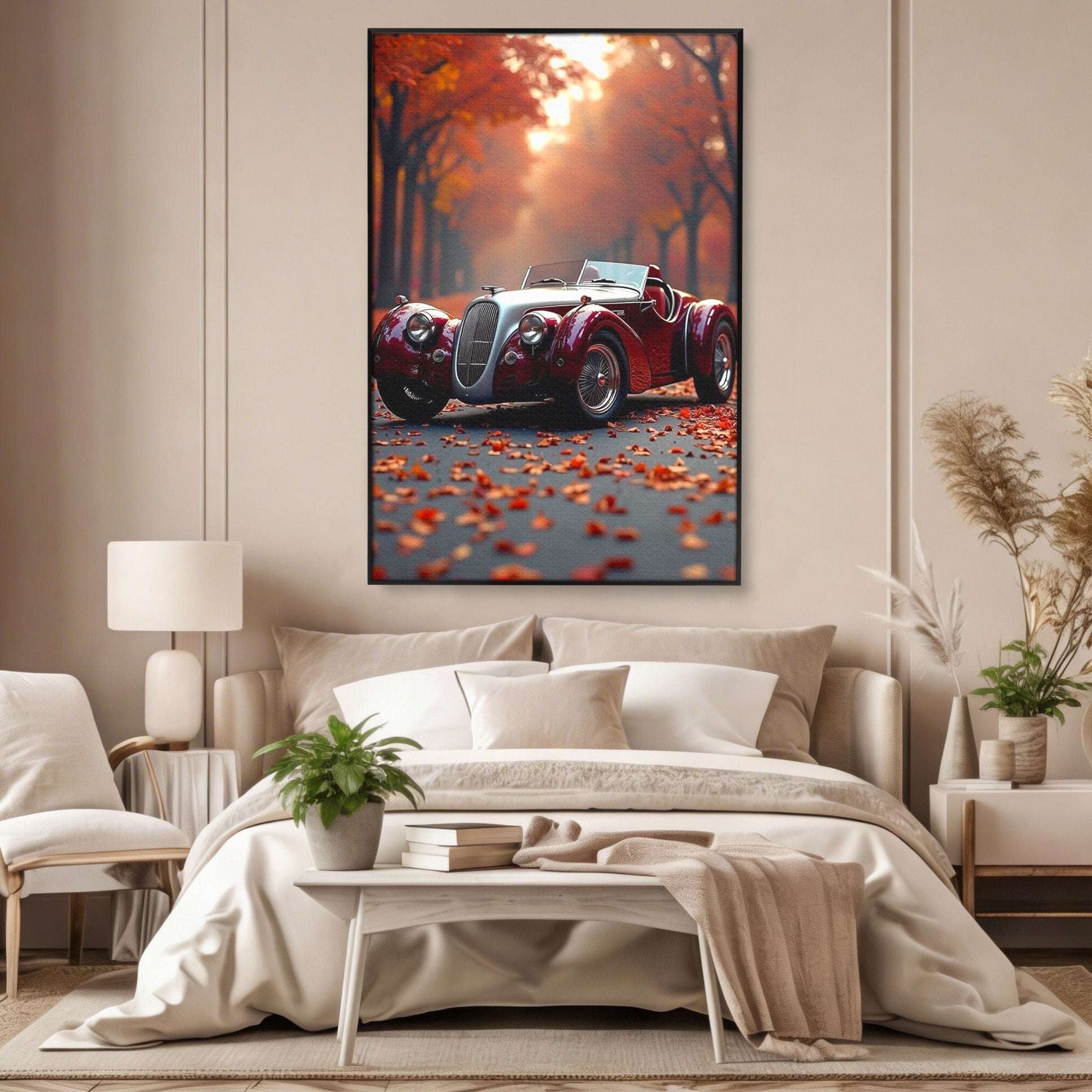 Tablou Canvas Premium LuxCanva® PI1138, Masina Clasica In Toamna, Vechi, Anotimp, Frunze, Retro, Living, Culori Vibrante