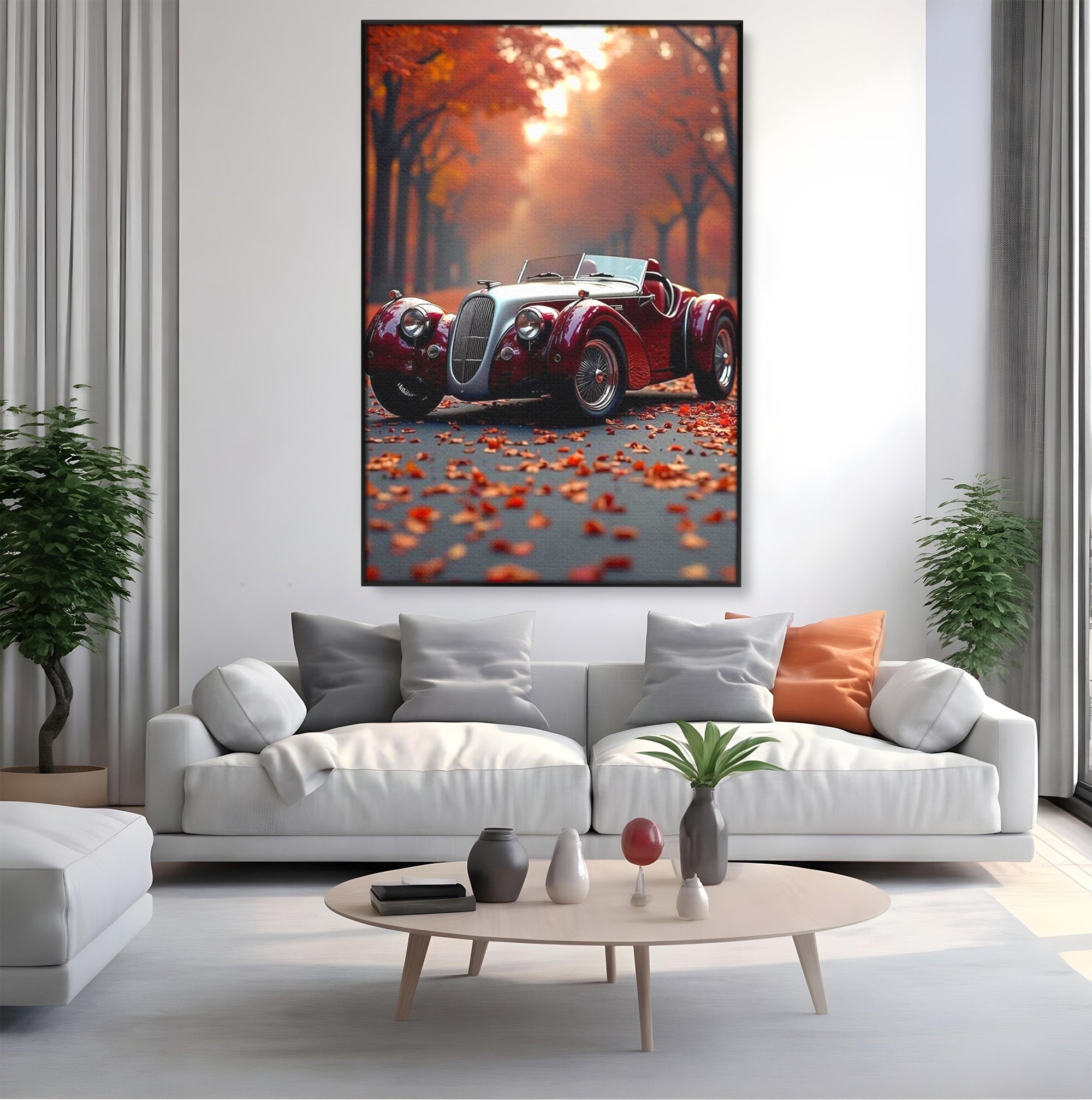 Tablou Canvas Premium LuxCanva® PI1138, Masina Clasica In Toamna, Vechi, Anotimp, Frunze, Retro, Living, Culori Vibrante