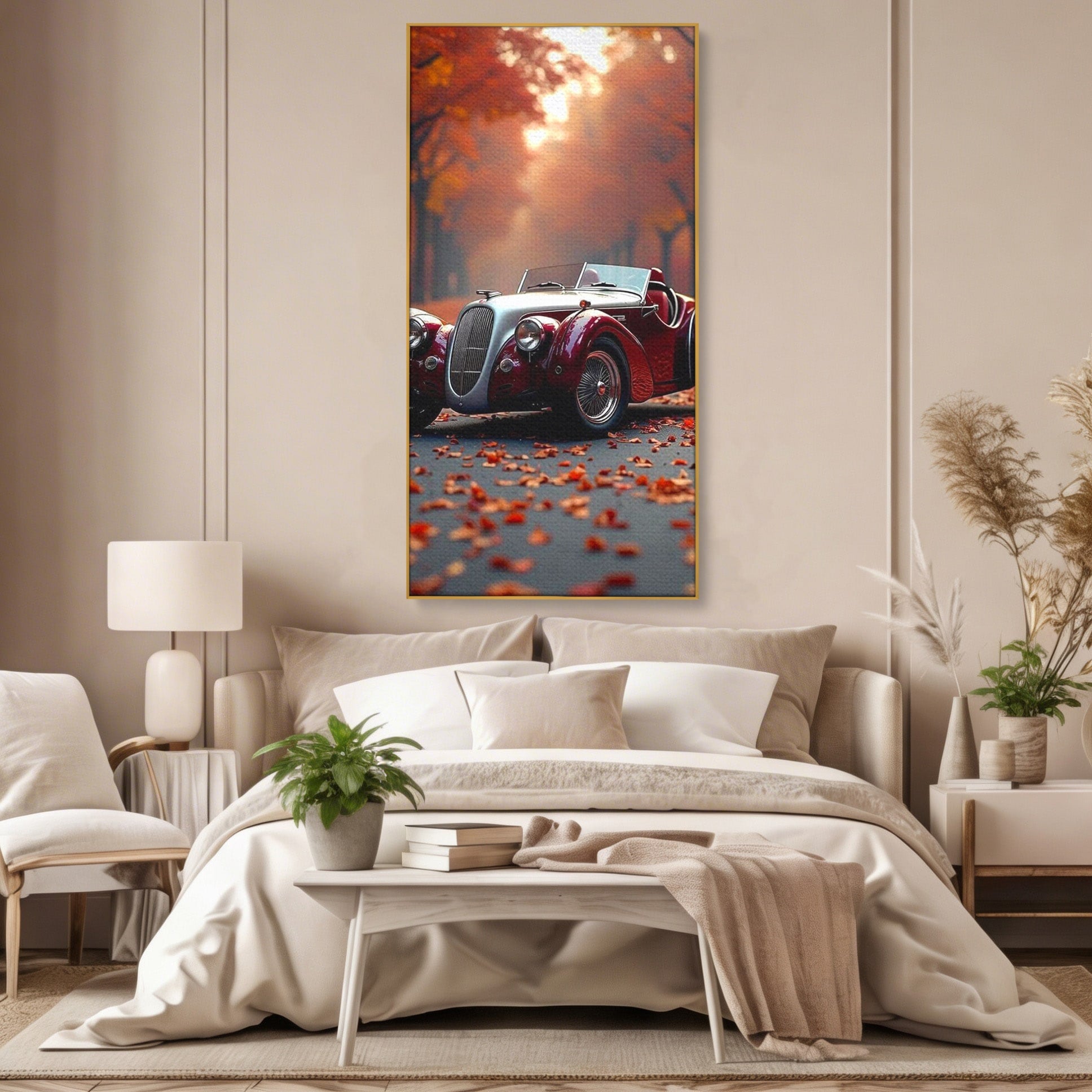 Tablou Canvas Premium LuxCanva® PI1138, Masina Clasica In Toamna, Vechi, Anotimp, Frunze, Retro, Living, Culori Vibrante