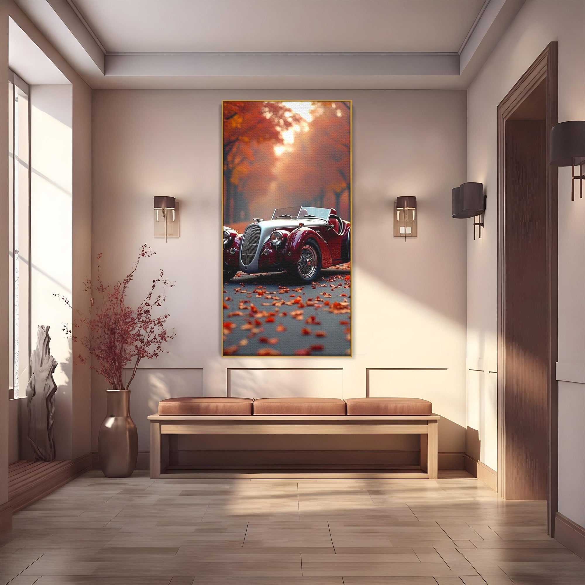 Tablou Canvas Premium LuxCanva® PI1138, Masina Clasica In Toamna, Vechi, Anotimp, Frunze, Retro, Living, Culori Vibrante