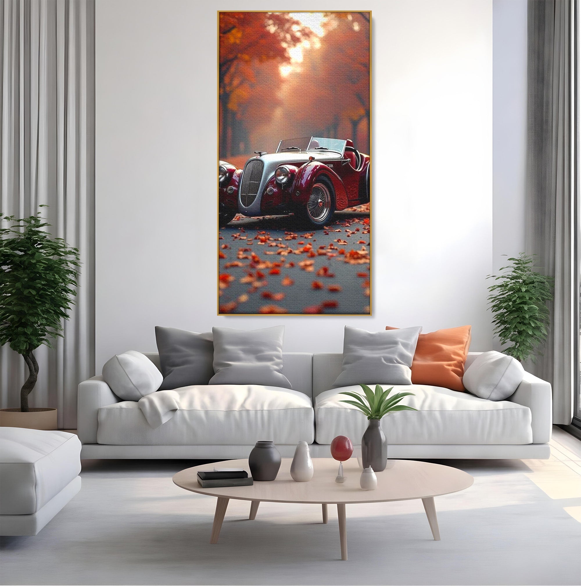 Tablou Canvas Premium LuxCanva® PI1138, Masina Clasica In Toamna, Vechi, Anotimp, Frunze, Retro, Living, Culori Vibrante
