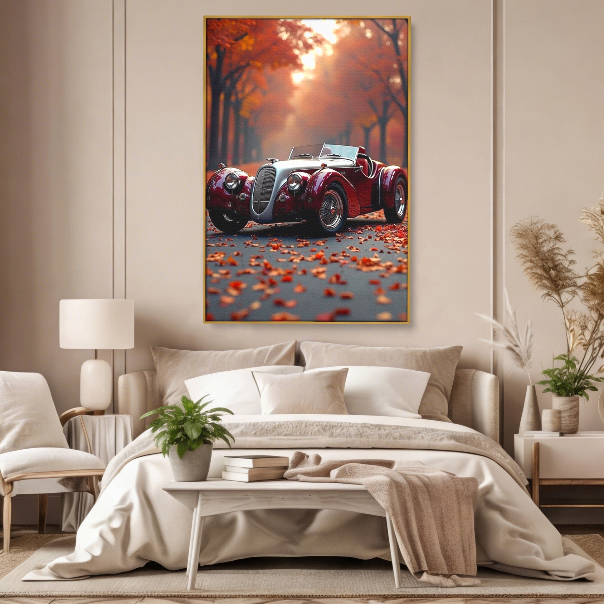 Tablou Canvas Premium LuxCanva® PI1138, Masina Clasica In Toamna, Vechi, Anotimp, Frunze, Retro, Living, Culori Vibrante