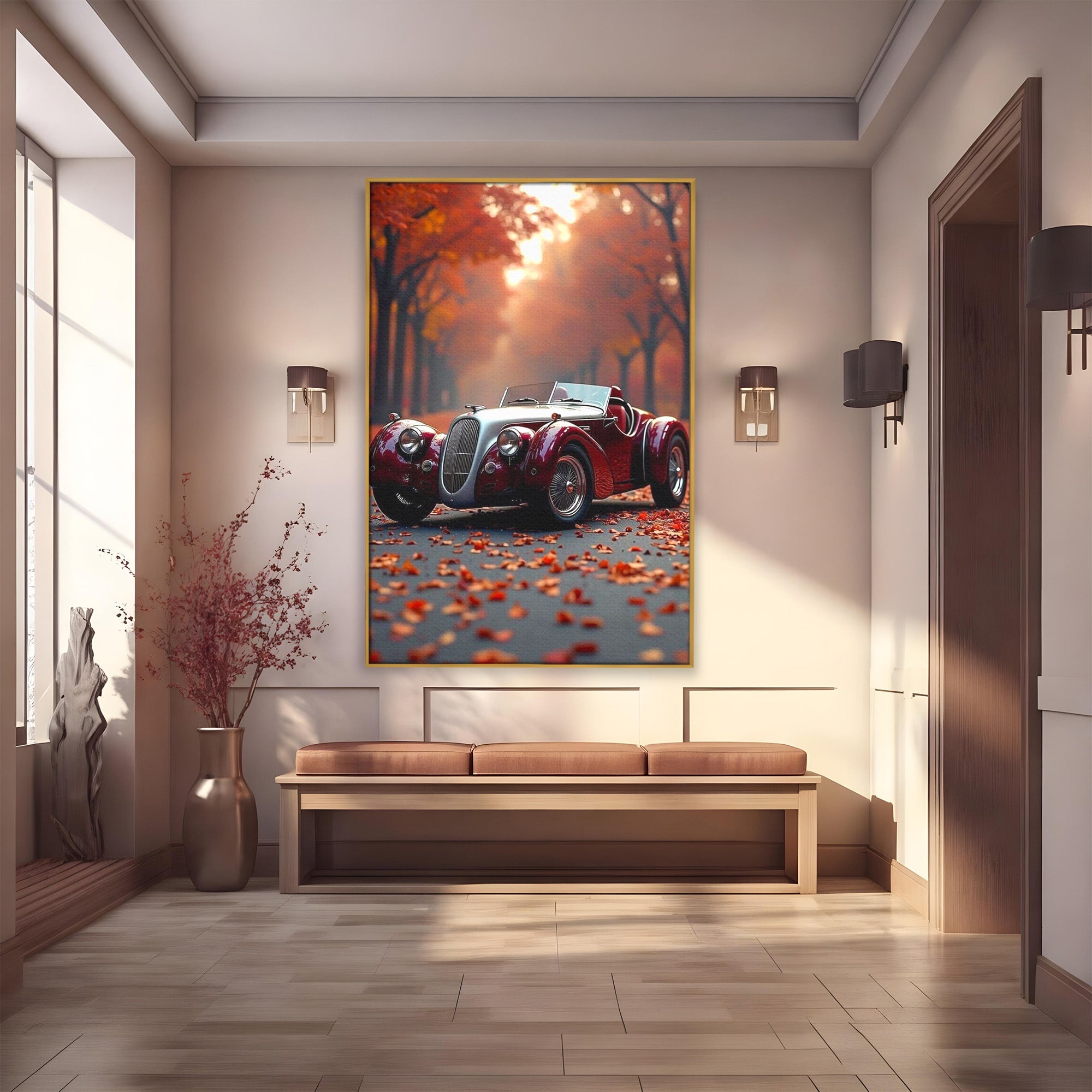 Tablou Canvas Premium LuxCanva® PI1138, Masina Clasica In Toamna, Vechi, Anotimp, Frunze, Retro, Living, Culori Vibrante