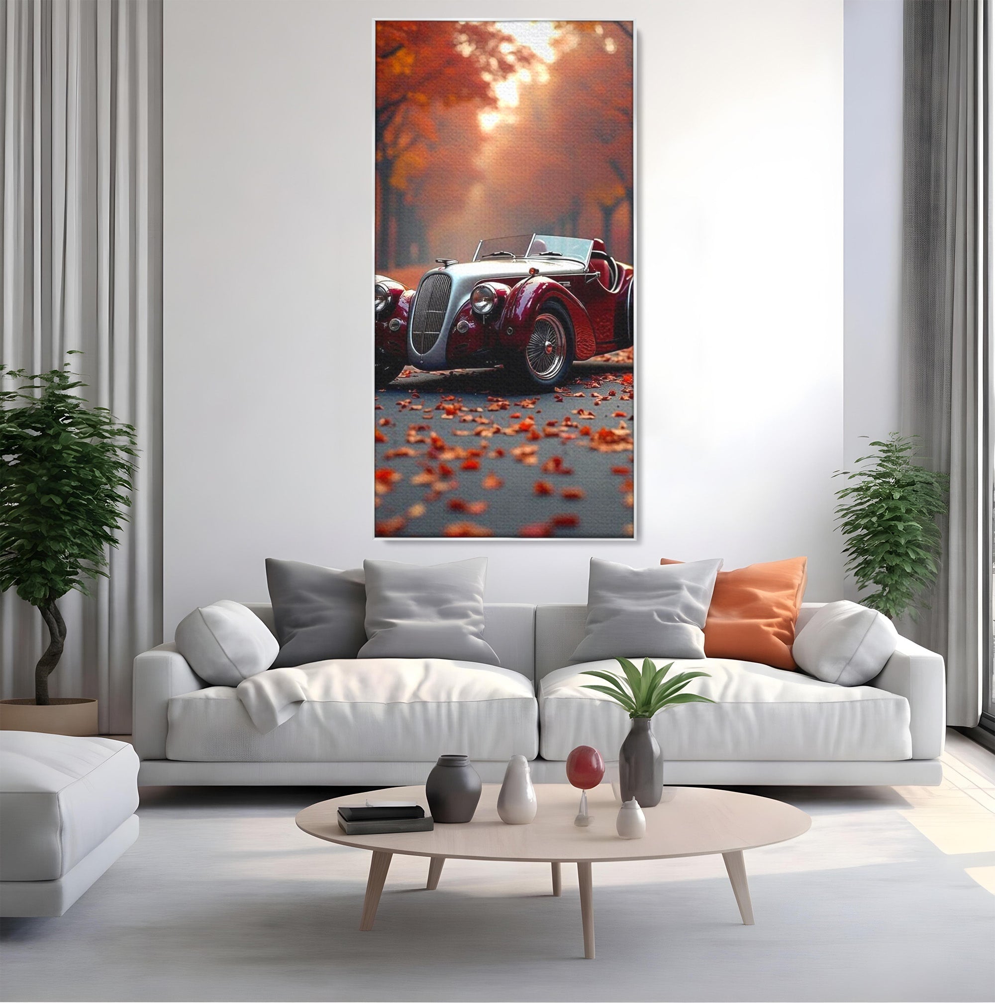 Tablou Canvas Premium LuxCanva® PI1138, Masina Clasica In Toamna, Vechi, Anotimp, Frunze, Retro, Living, Culori Vibrante