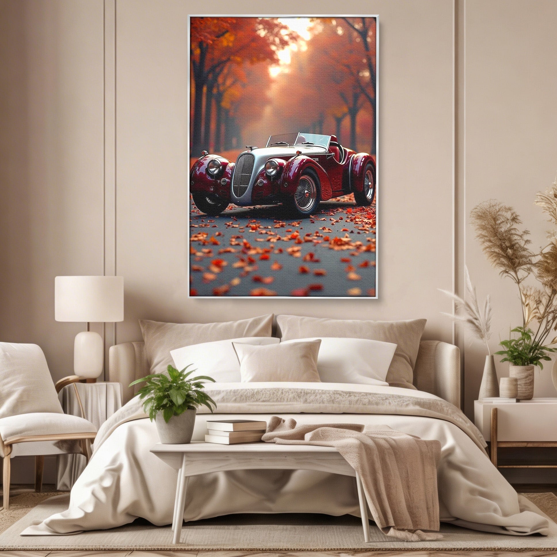 Tablou Canvas Premium LuxCanva® PI1138, Masina Clasica In Toamna, Vechi, Anotimp, Frunze, Retro, Living, Culori Vibrante