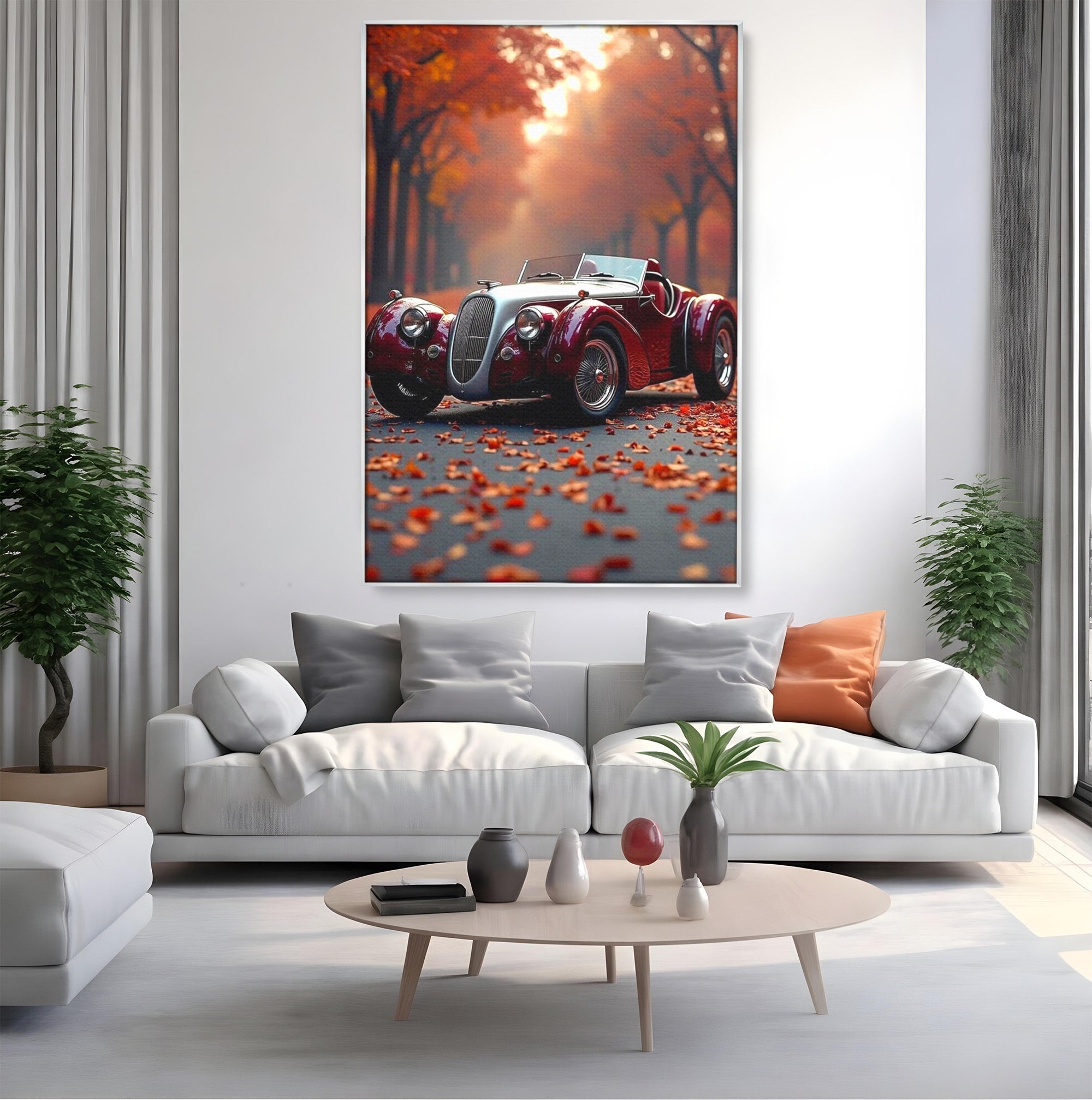 Tablou Canvas Premium LuxCanva® PI1138, Masina Clasica In Toamna, Vechi, Anotimp, Frunze, Retro, Living, Culori Vibrante