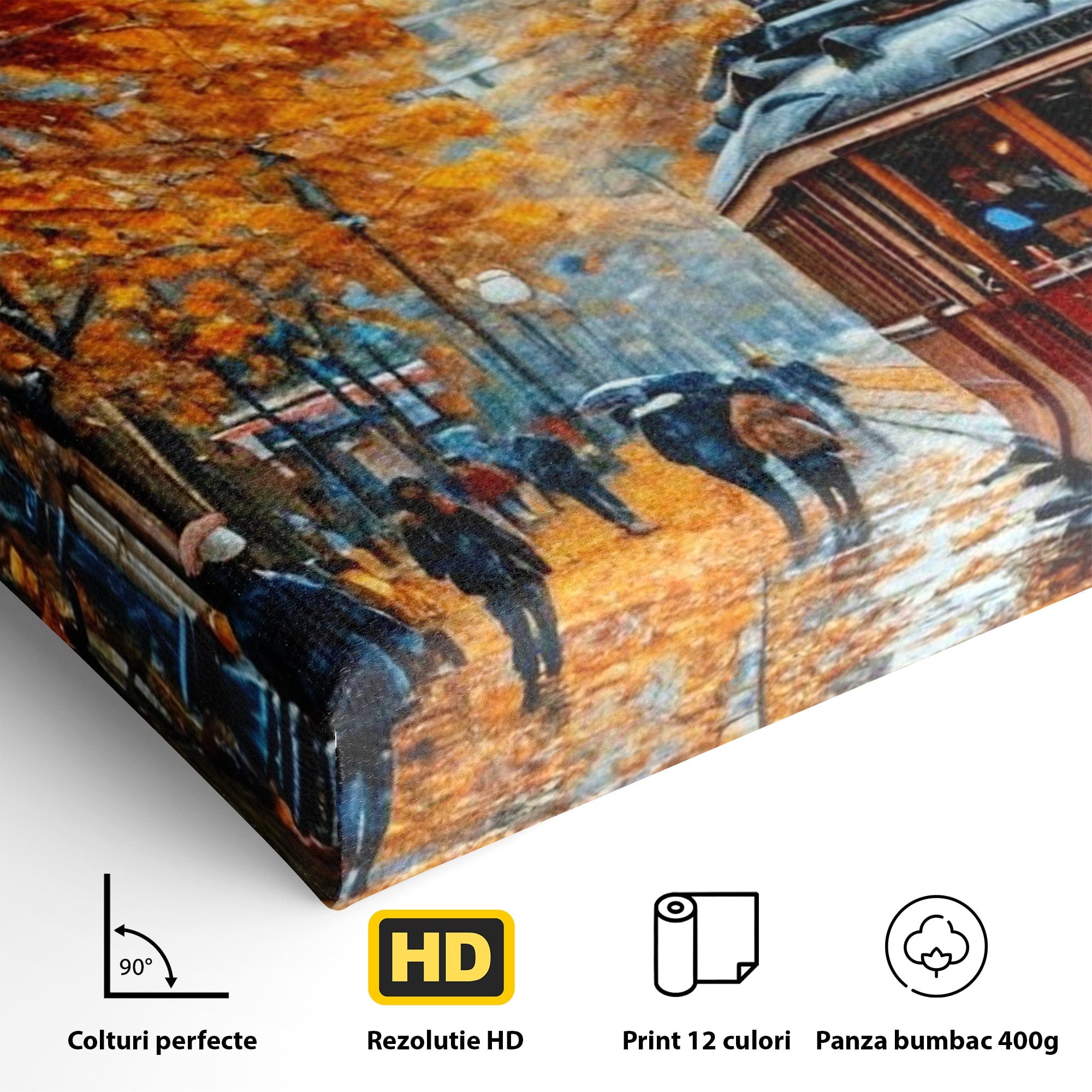 Tablou Canvas Premium LuxCanva® PI1139, Tramvai De Toamna, Sine, Calatorie, Oras, Peisaj Urban, Living, Culori Cald, Culori Vibrante