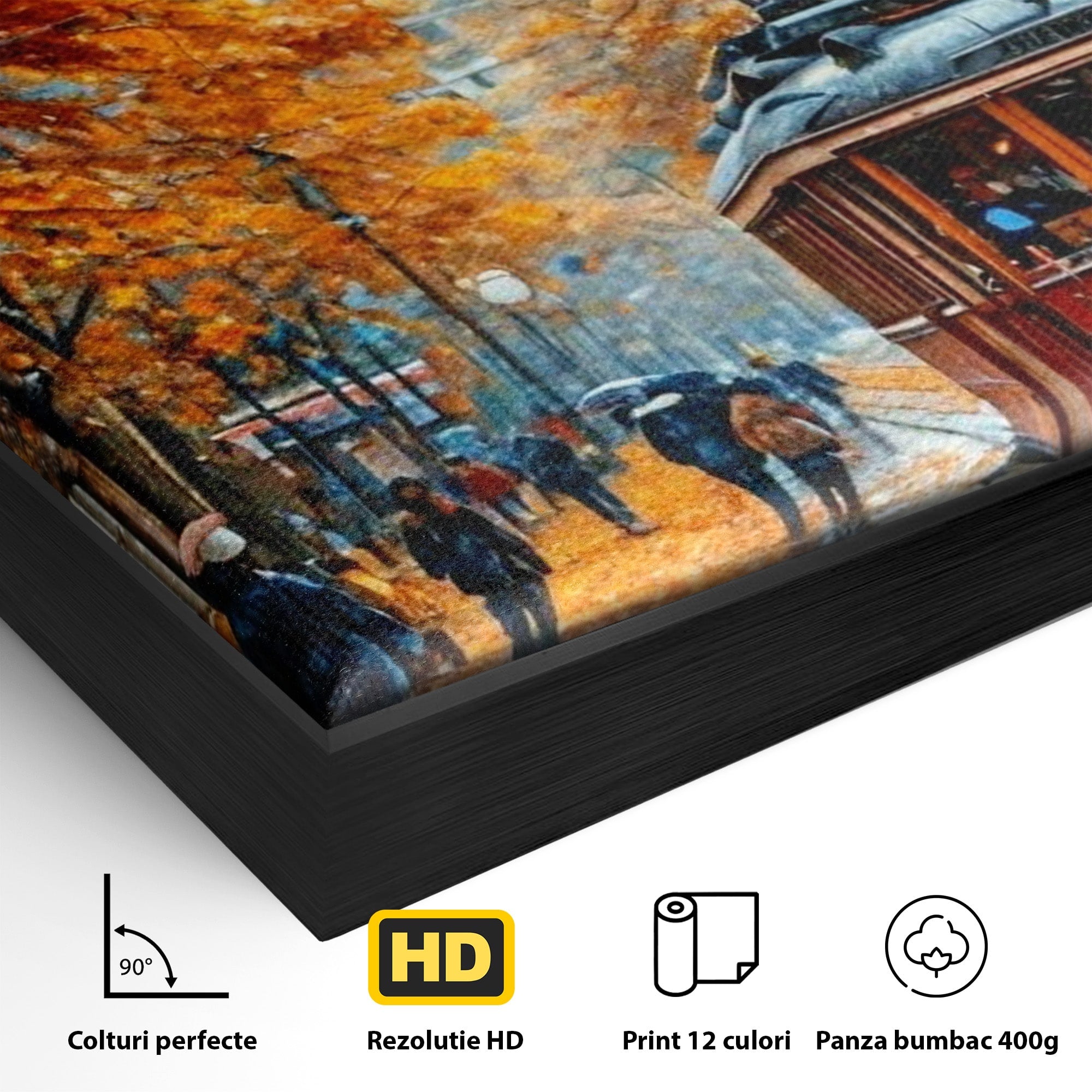 Tablou Canvas Premium LuxCanva® PI1139, Tramvai De Toamna, Sine, Calatorie, Oras, Peisaj Urban, Living, Culori Cald, Culori Vibrante