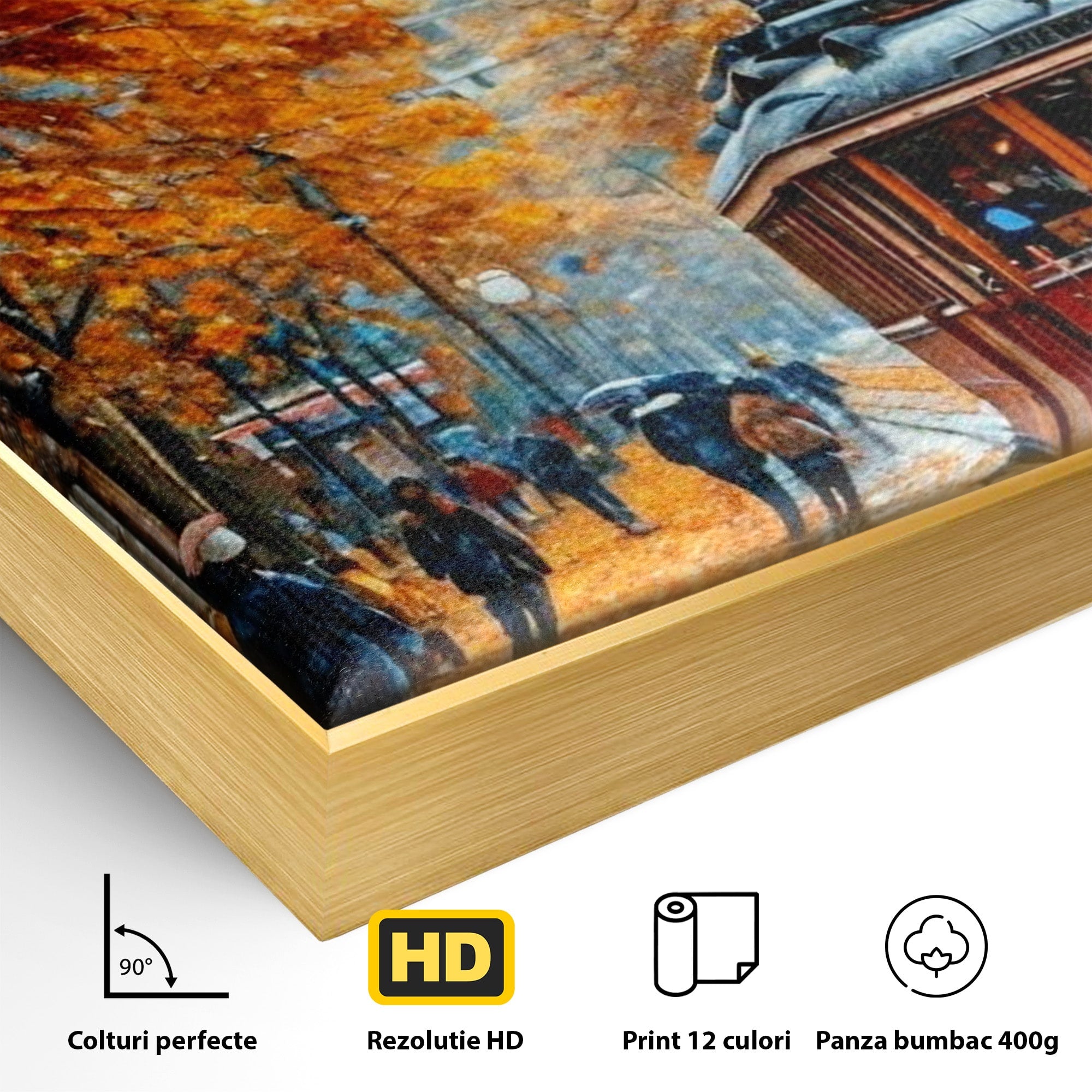 Tablou Canvas Premium LuxCanva® PI1139, Tramvai De Toamna, Sine, Calatorie, Oras, Peisaj Urban, Living, Culori Cald, Culori Vibrante