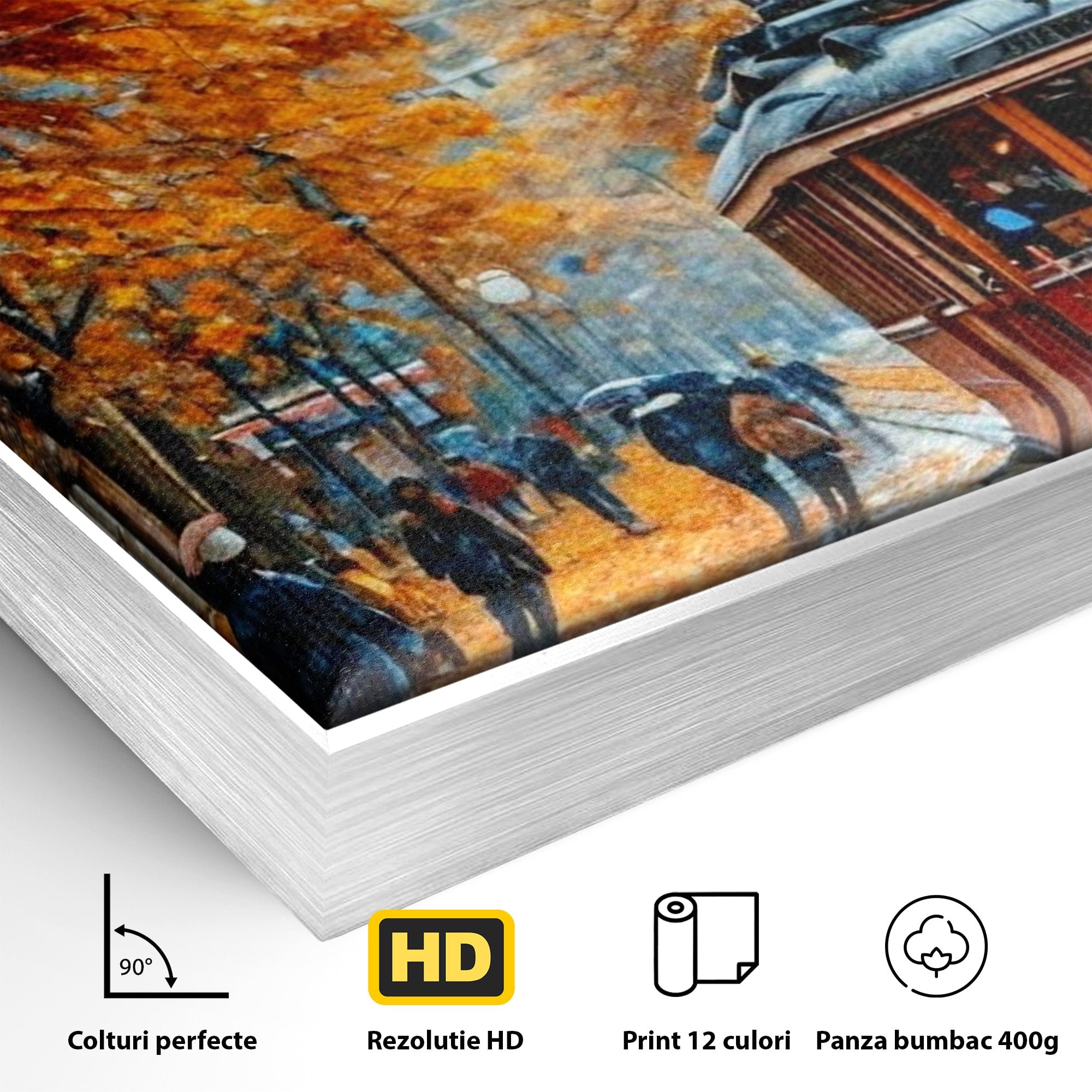 Tablou Canvas Premium LuxCanva® PI1139, Tramvai De Toamna, Sine, Calatorie, Oras, Peisaj Urban, Living, Culori Cald, Culori Vibrante