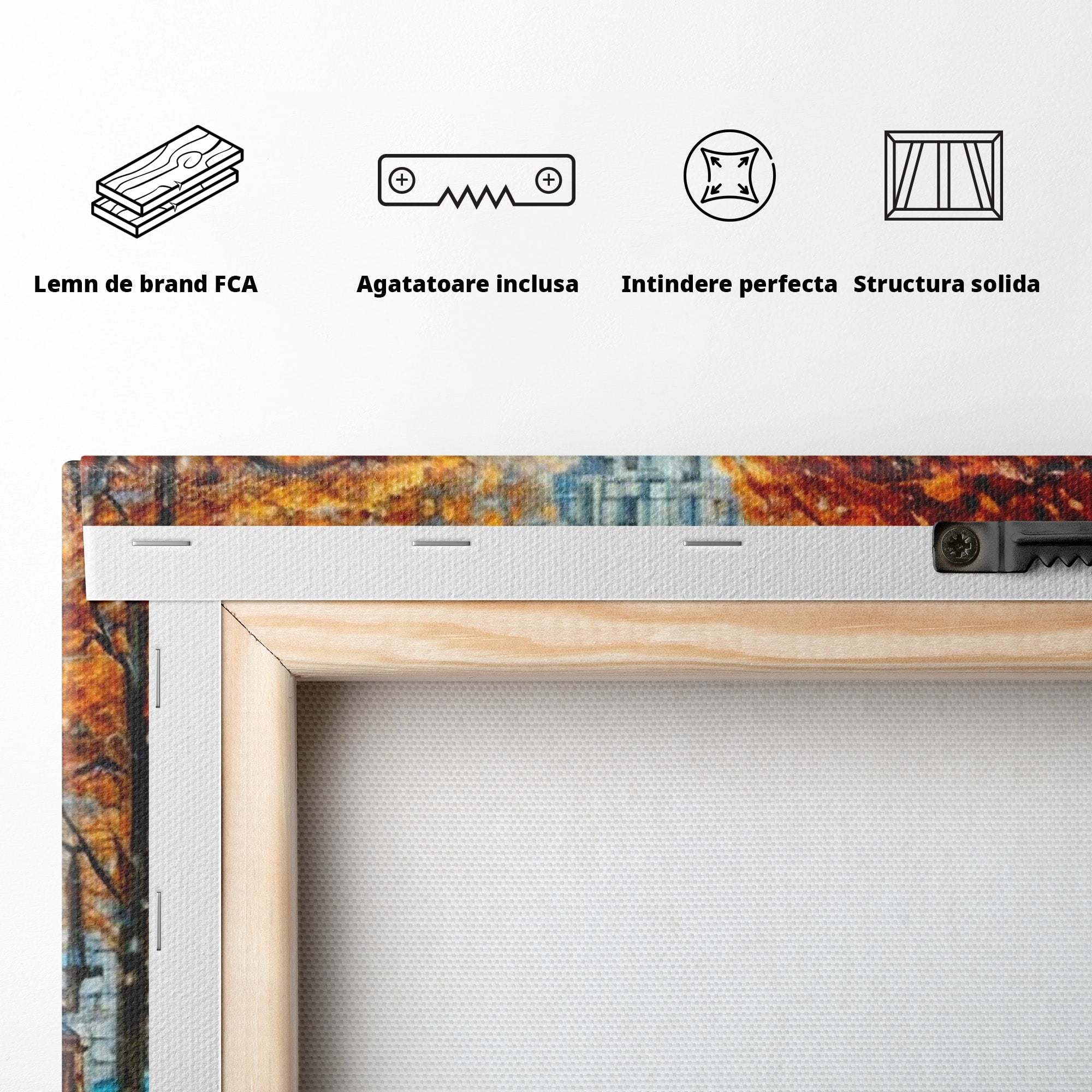 Tablou Canvas Premium LuxCanva® PI1139, Tramvai De Toamna, Sine, Calatorie, Oras, Peisaj Urban, Living, Culori Cald, Culori Vibrante