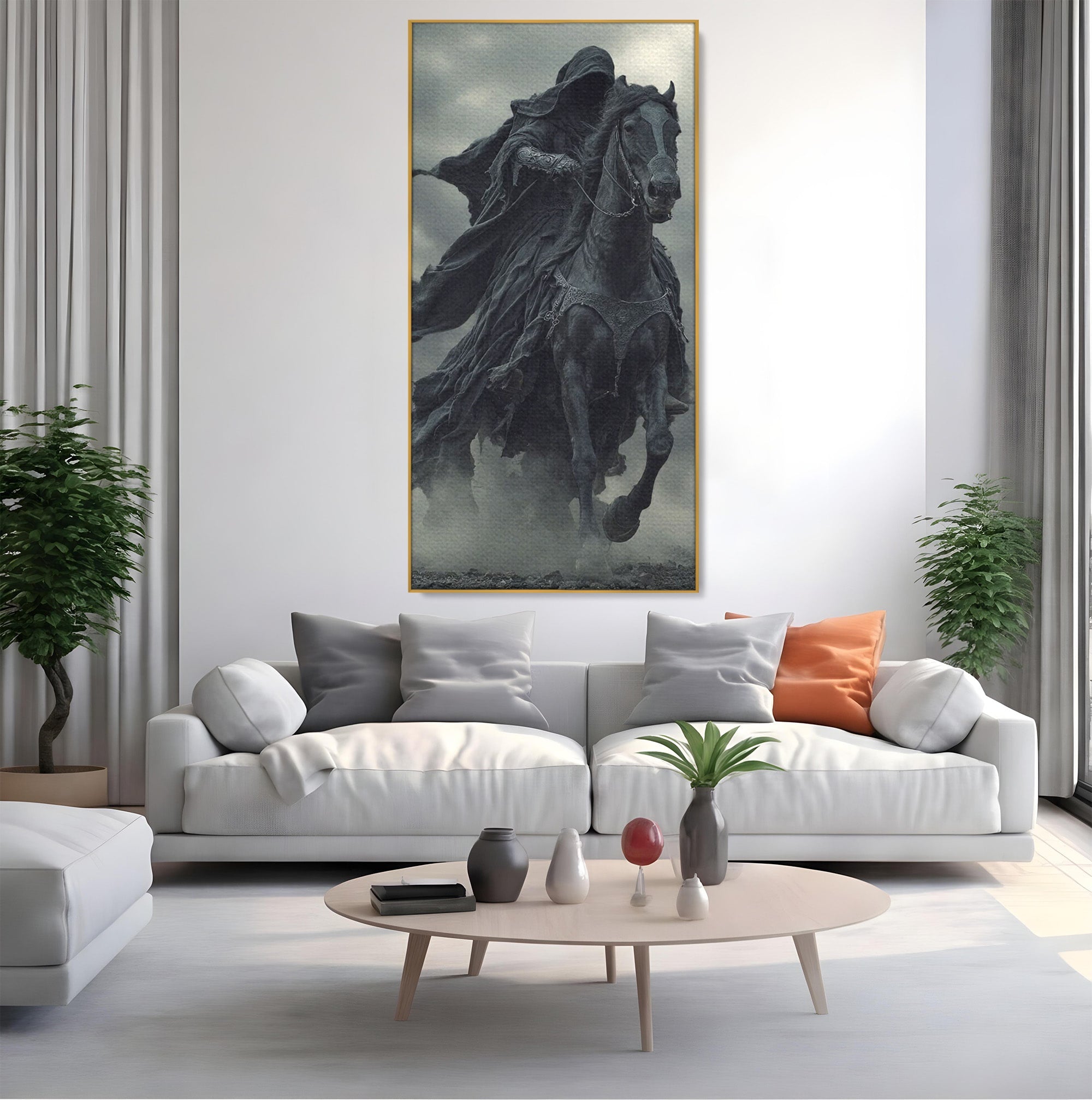 Tablou Canvas Premium LuxCanva® PI1140, Cavalerul Intunecat, Soldat, Cal, Fantezie, Intuneric, Mister, Living, Dormitor, Culori Vibrante