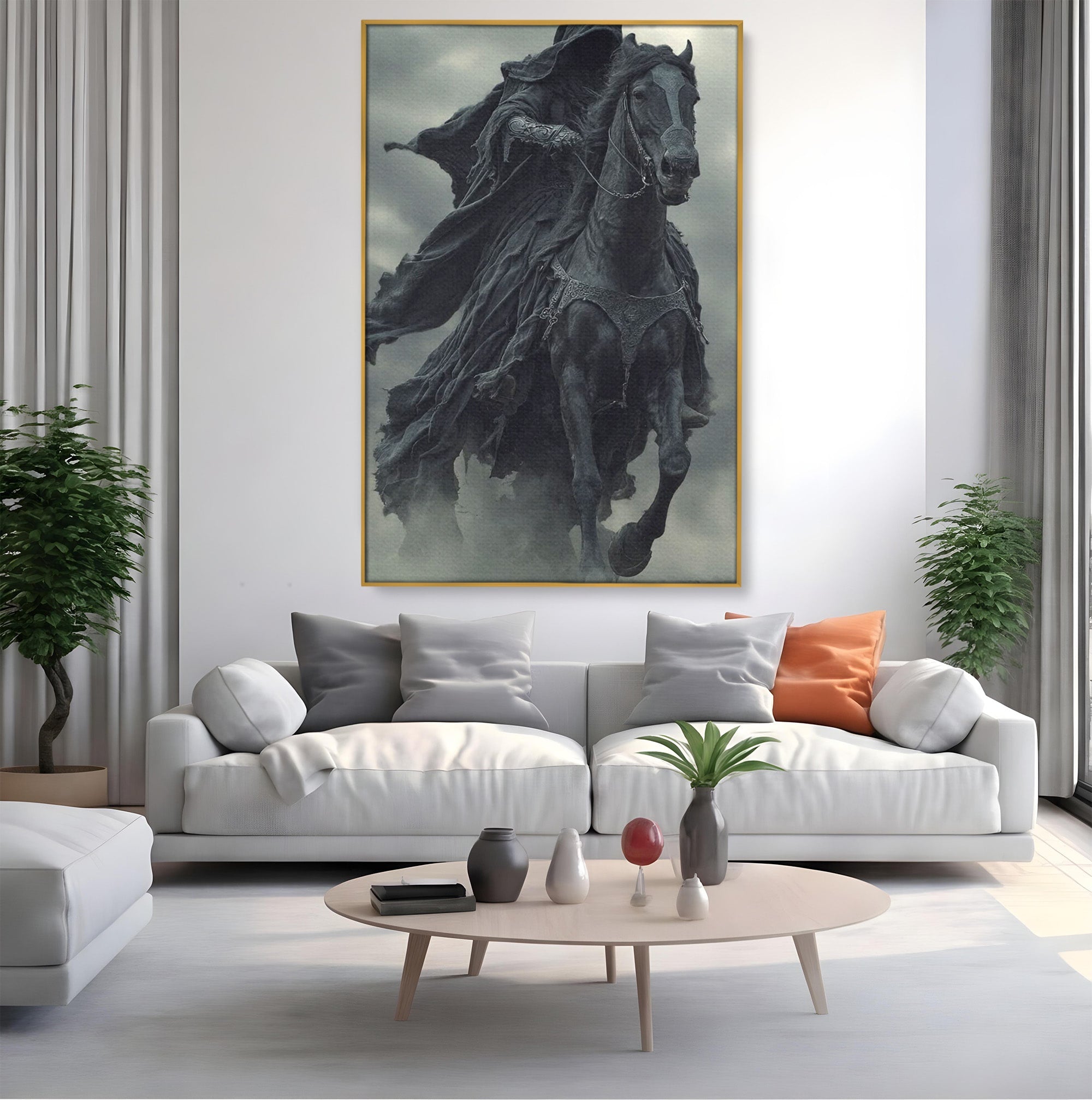 Tablou Canvas Premium LuxCanva® PI1140, Cavalerul Intunecat, Soldat, Cal, Fantezie, Intuneric, Mister, Living, Dormitor, Culori Vibrante