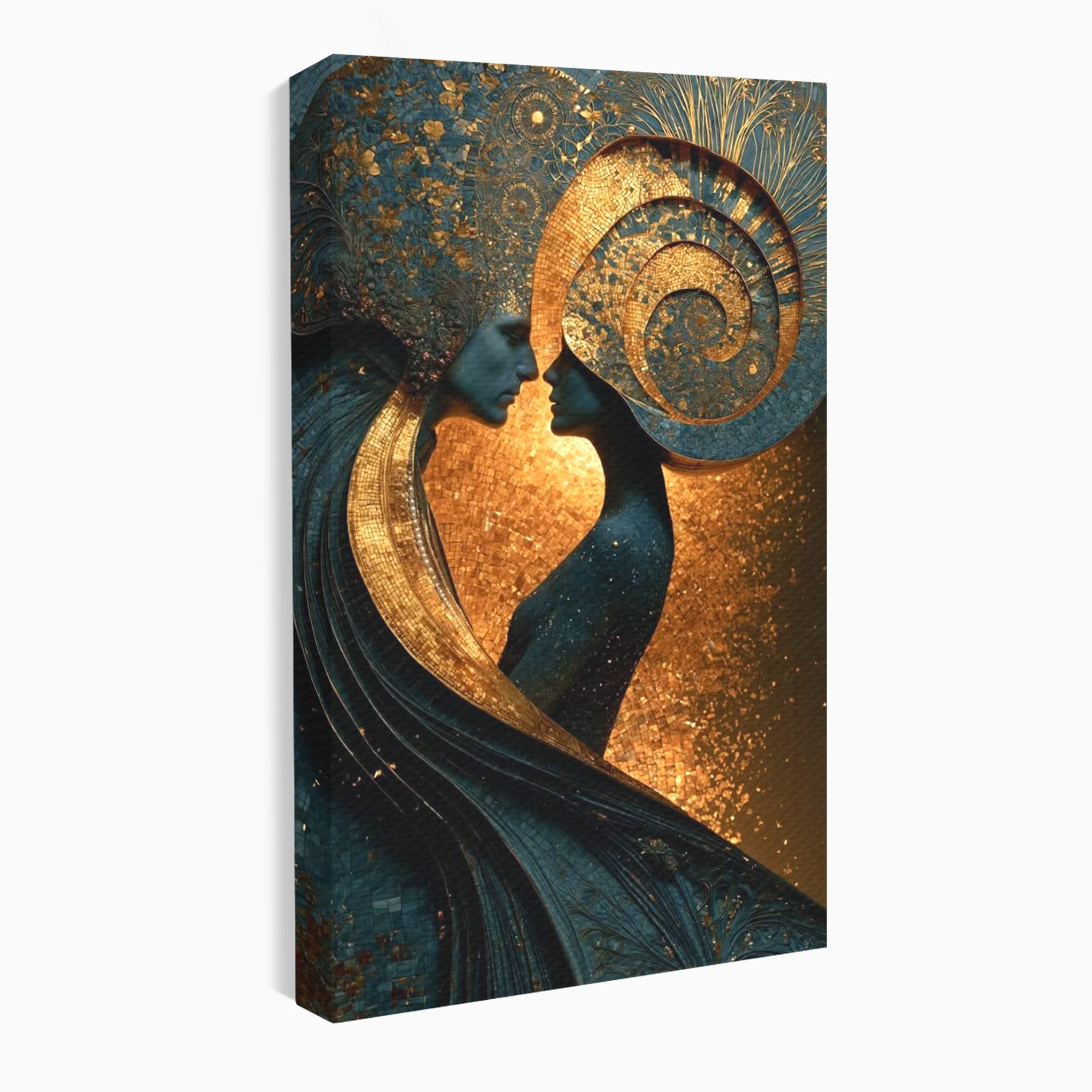 Tablou Canvas Premium LuxCanva® PI1141, Spirala Aurie, Iubire, Cuplu, Abstract, Arta, Dormitor, Culori Vibrante