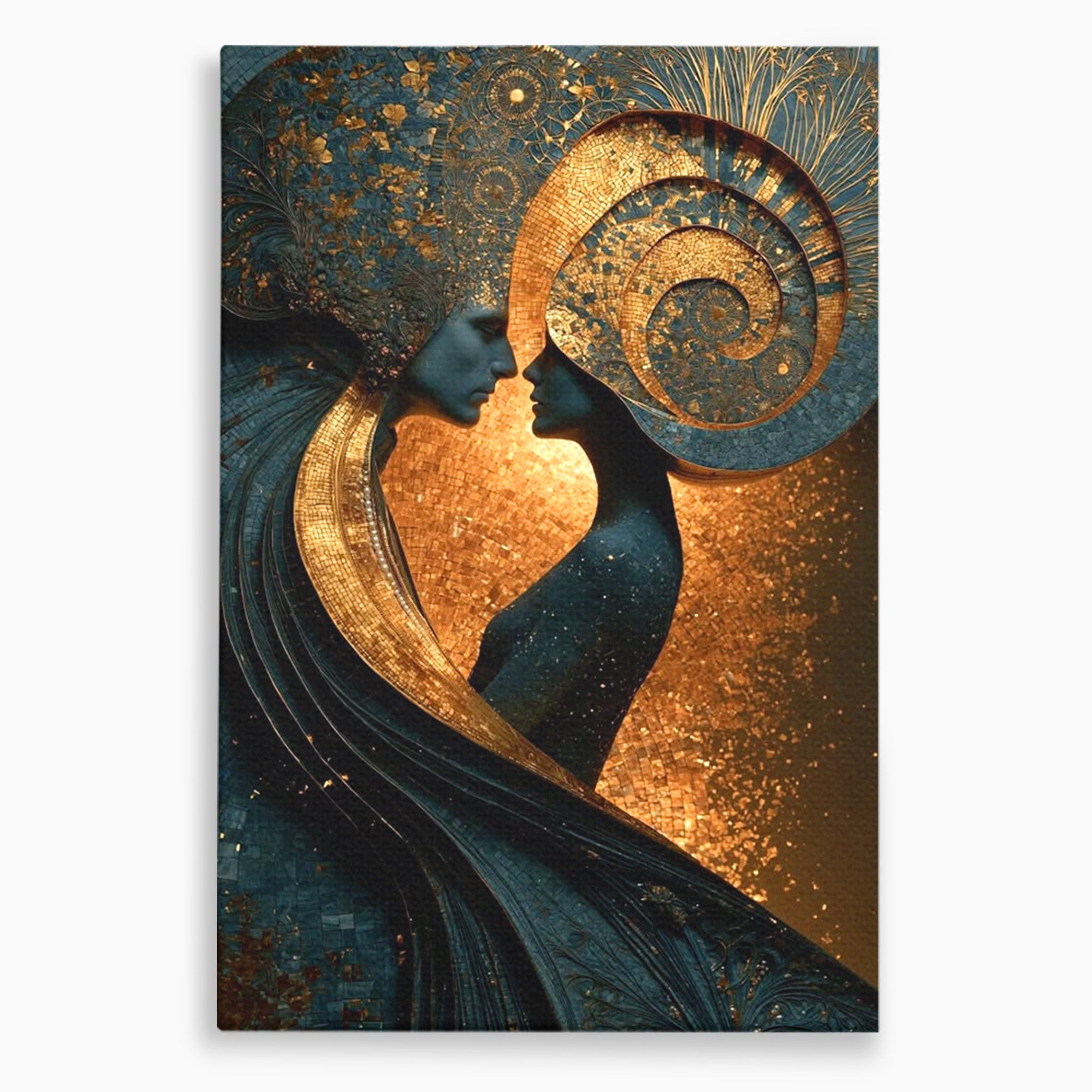 Tablou Canvas Premium LuxCanva® PI1141, Spirala Aurie, Iubire, Cuplu, Abstract, Arta, Dormitor, Culori Vibrante
