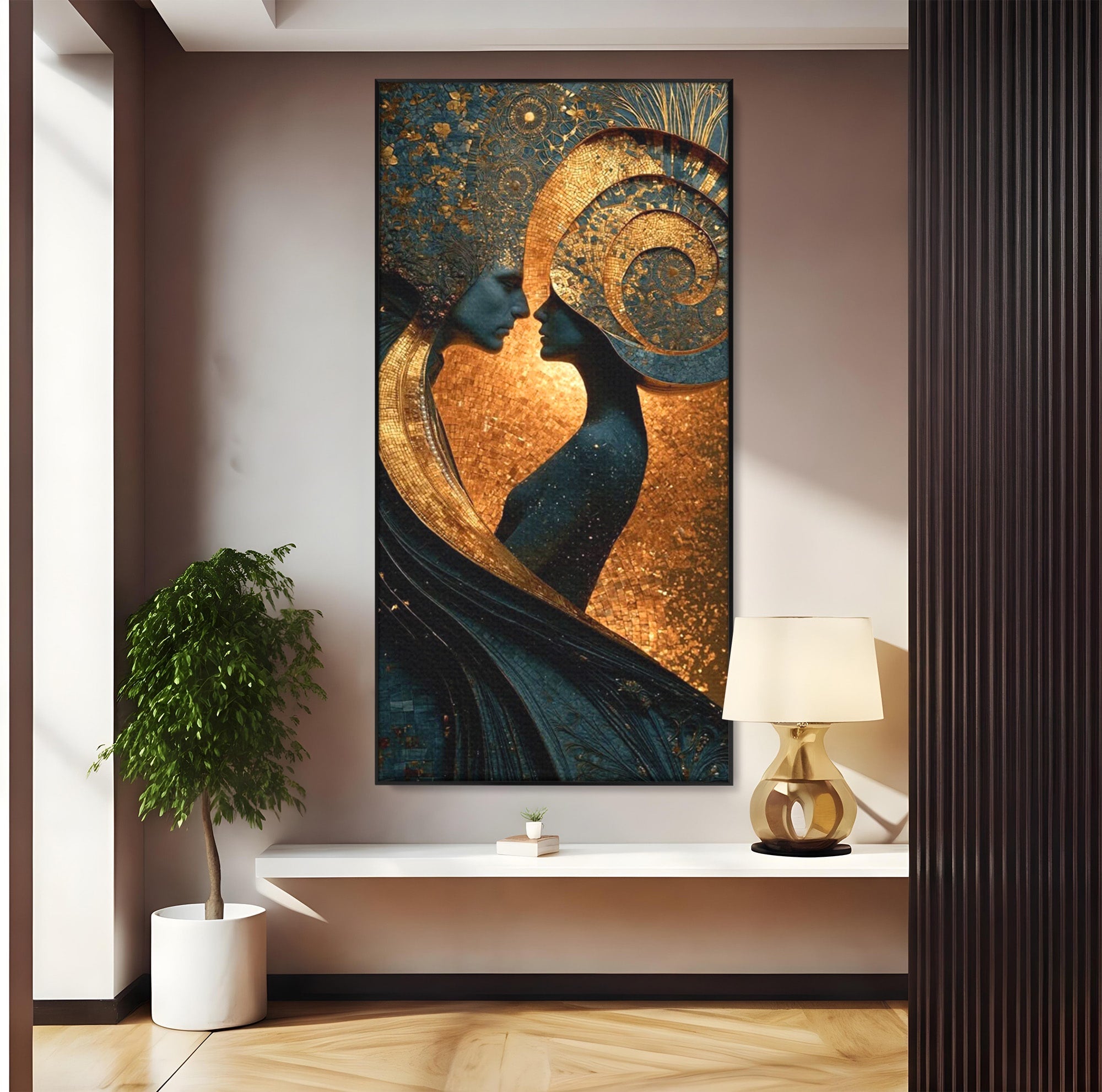 Tablou Canvas Premium LuxCanva® PI1141, Spirala Aurie, Iubire, Cuplu, Abstract, Arta, Dormitor, Culori Vibrante