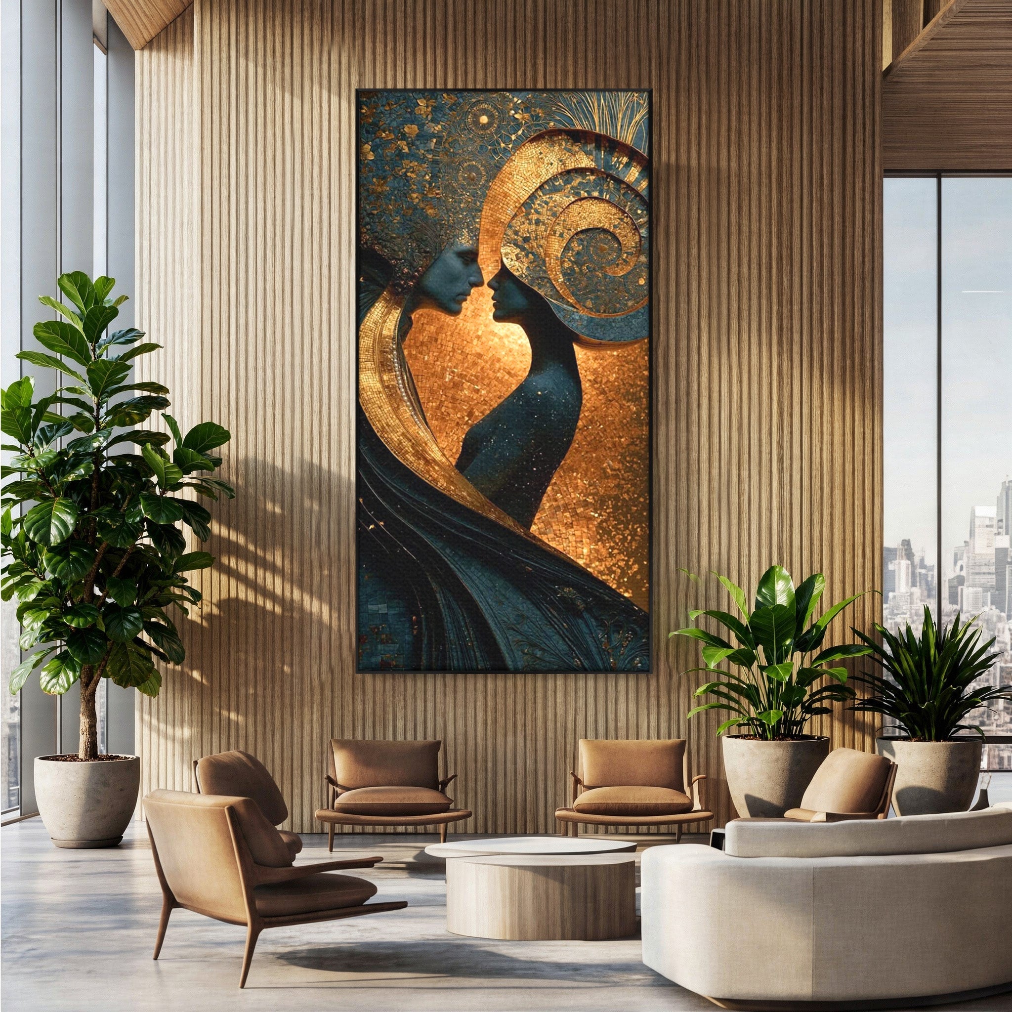 Tablou Canvas Premium LuxCanva® PI1141, Spirala Aurie, Iubire, Cuplu, Abstract, Arta, Dormitor, Culori Vibrante