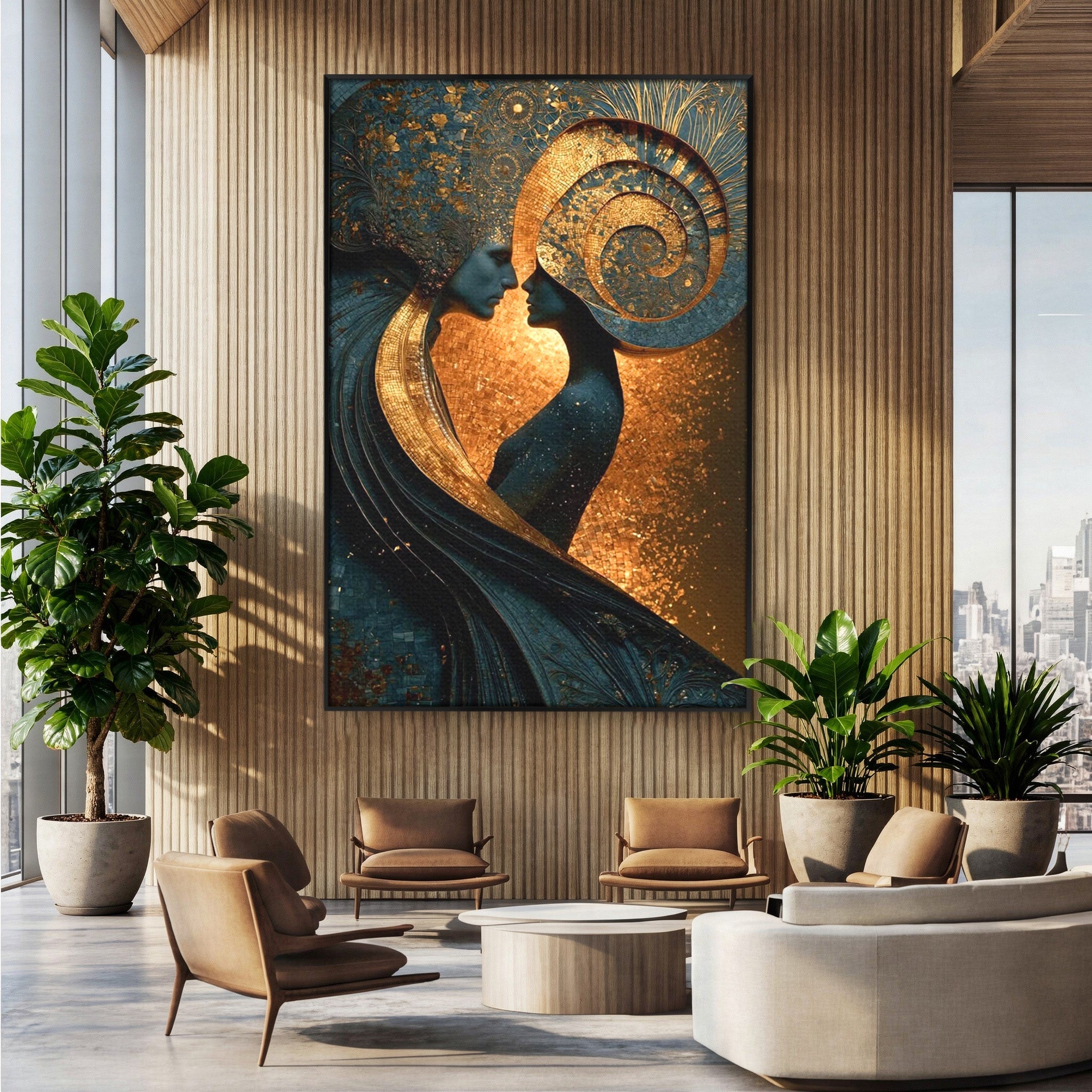 Tablou Canvas Premium LuxCanva® PI1141, Spirala Aurie, Iubire, Cuplu, Abstract, Arta, Dormitor, Culori Vibrante