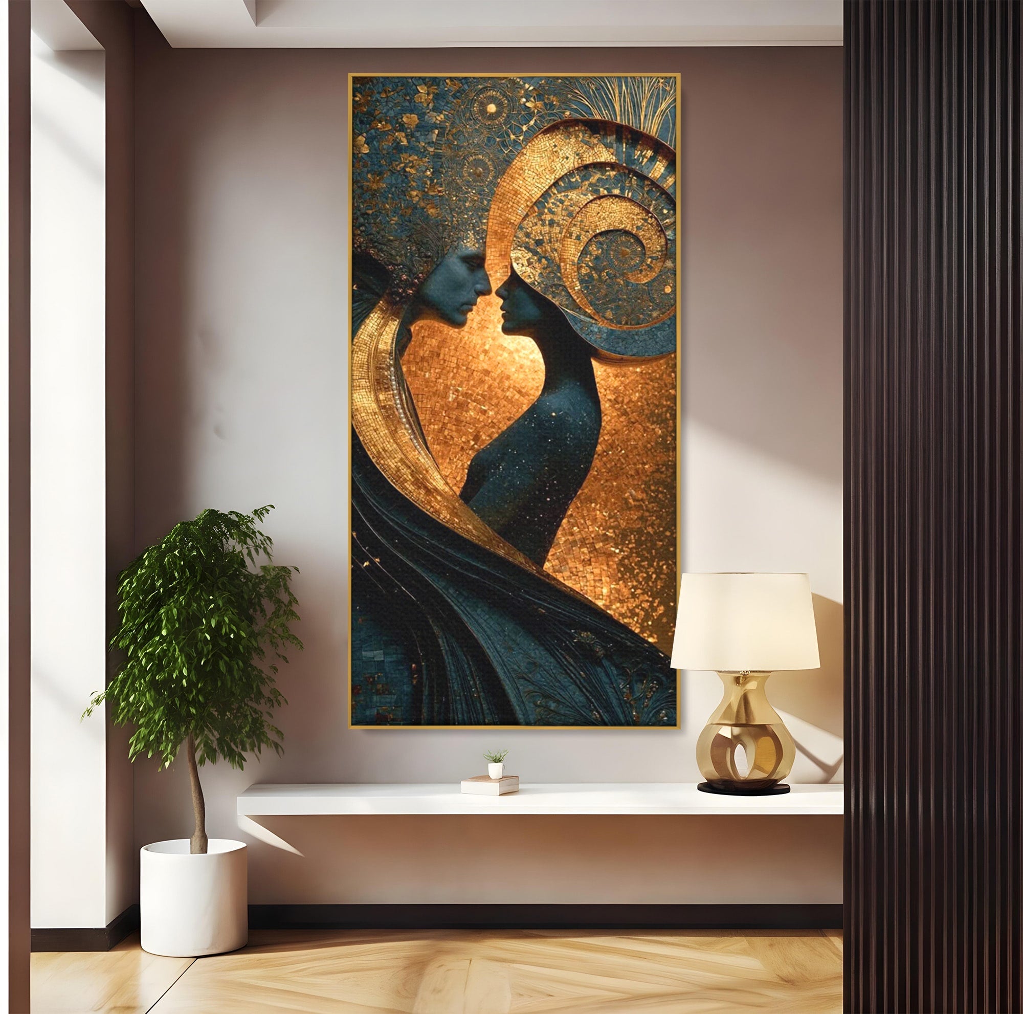Tablou Canvas Premium LuxCanva® PI1141, Spirala Aurie, Iubire, Cuplu, Abstract, Arta, Dormitor, Culori Vibrante