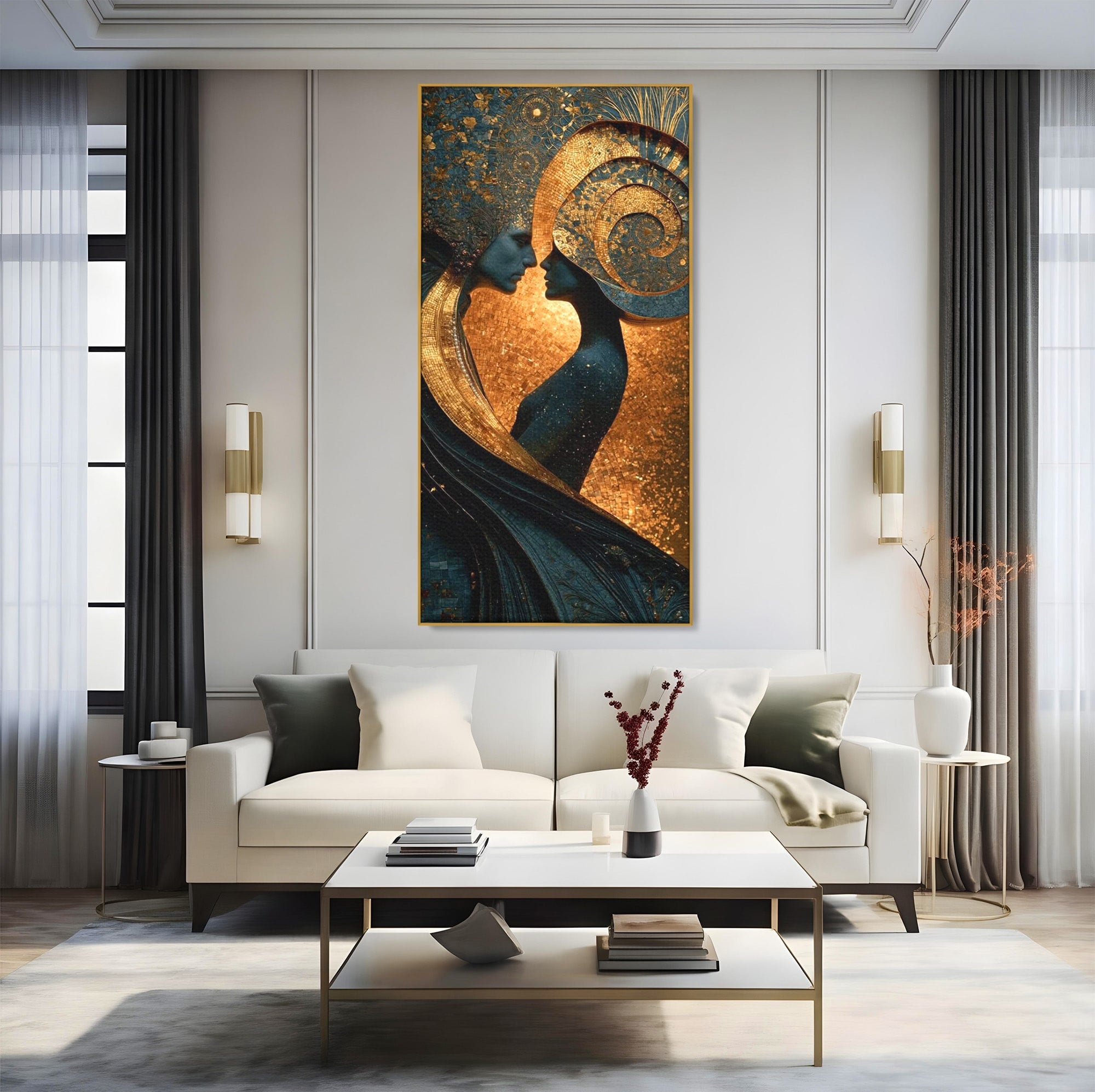 Tablou Canvas Premium LuxCanva® PI1141, Spirala Aurie, Iubire, Cuplu, Abstract, Arta, Dormitor, Culori Vibrante