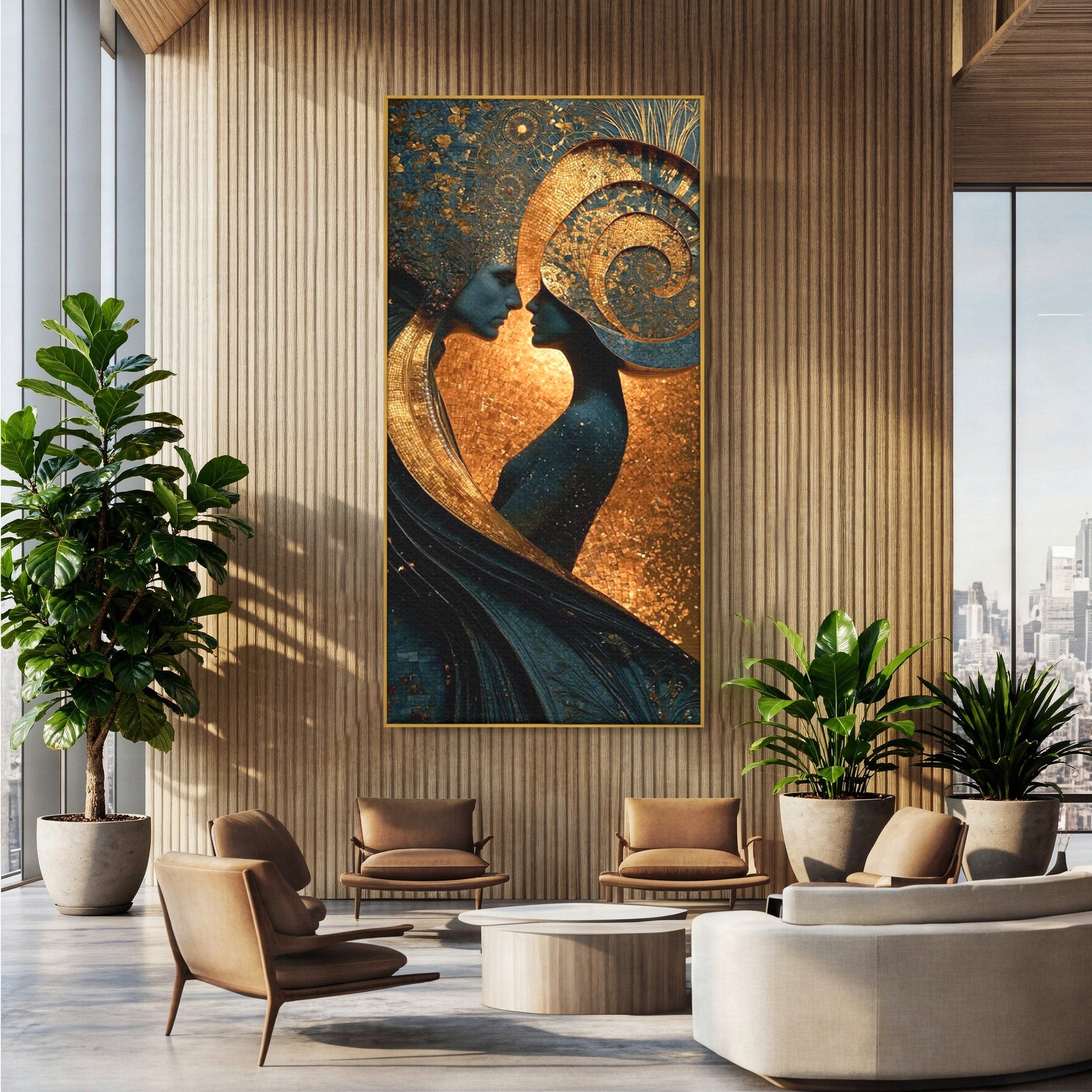 Tablou Canvas Premium LuxCanva® PI1141, Spirala Aurie, Iubire, Cuplu, Abstract, Arta, Dormitor, Culori Vibrante