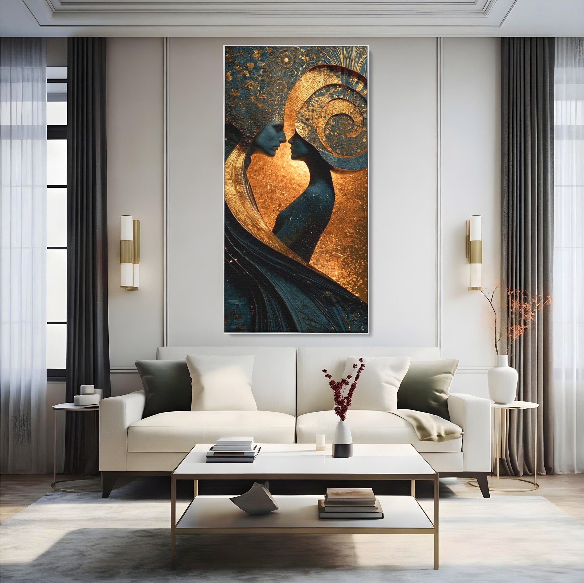 Tablou Canvas Premium LuxCanva® PI1141, Spirala Aurie, Iubire, Cuplu, Abstract, Arta, Dormitor, Culori Vibrante