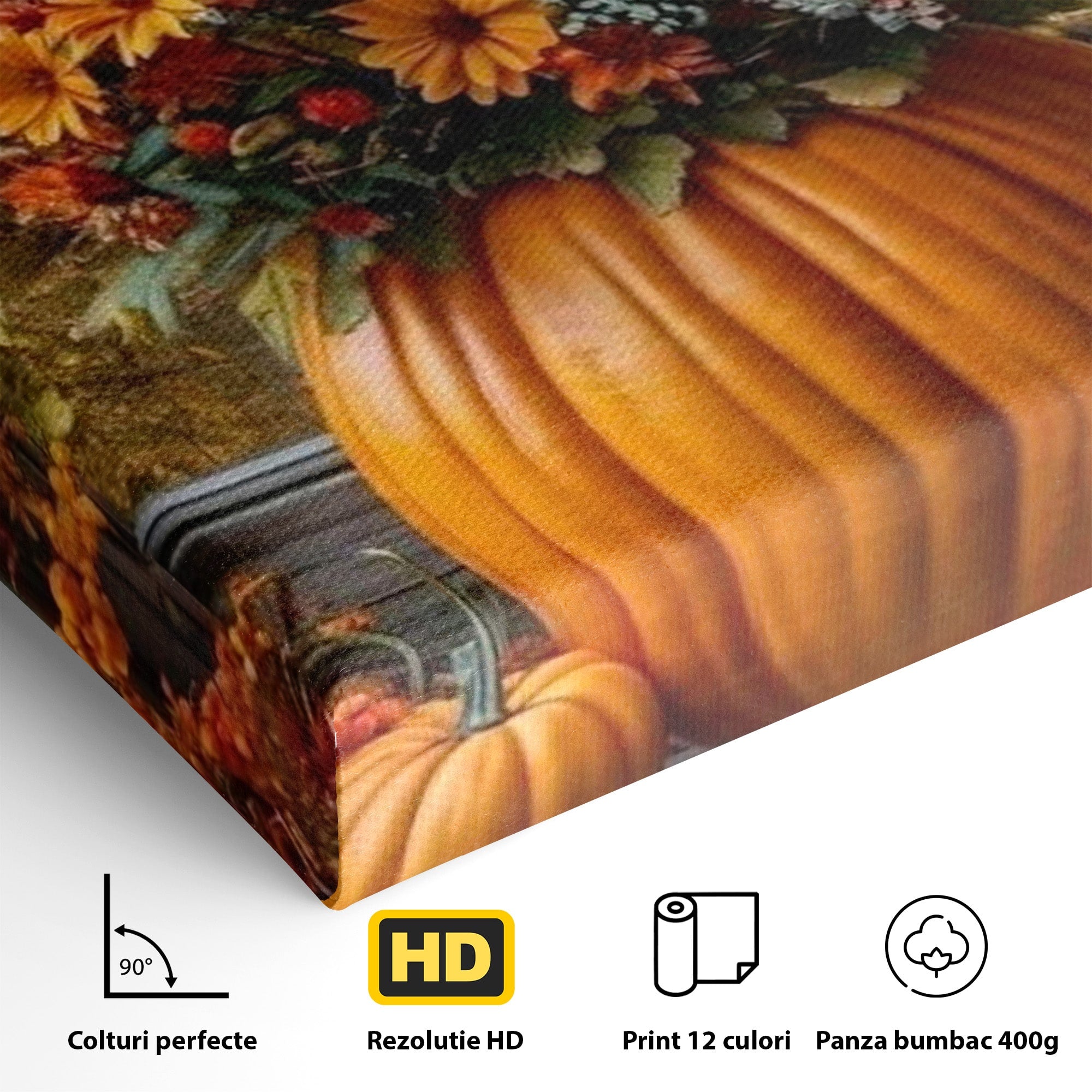 Tablou Canvas Premium LuxCanva® PI1142, Toamna Cu Dovleci, Decor, Flori, Toamna, Living, Natura, Magie, Ferestre, Culori Vibrante
